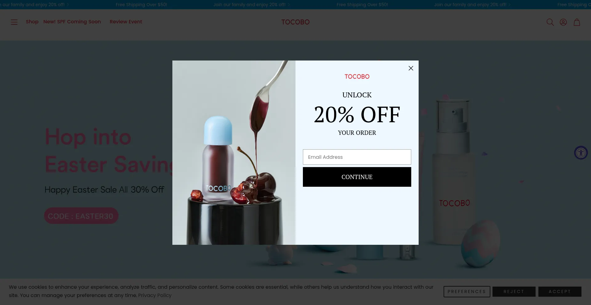 Website screenshot of Tocobo.us