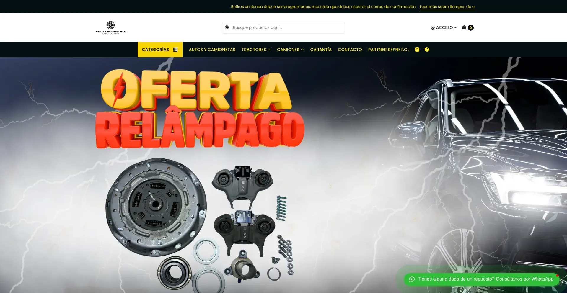 Website screenshot of Todoembragues.cl