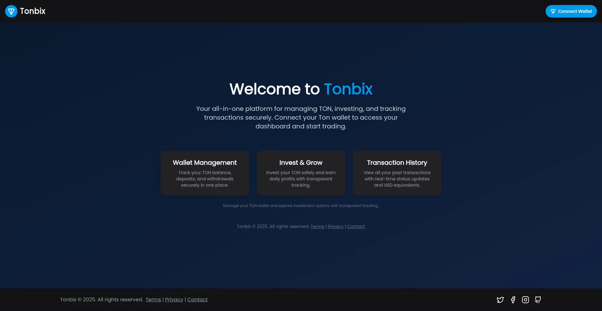 Website screenshot of Tonbix.app