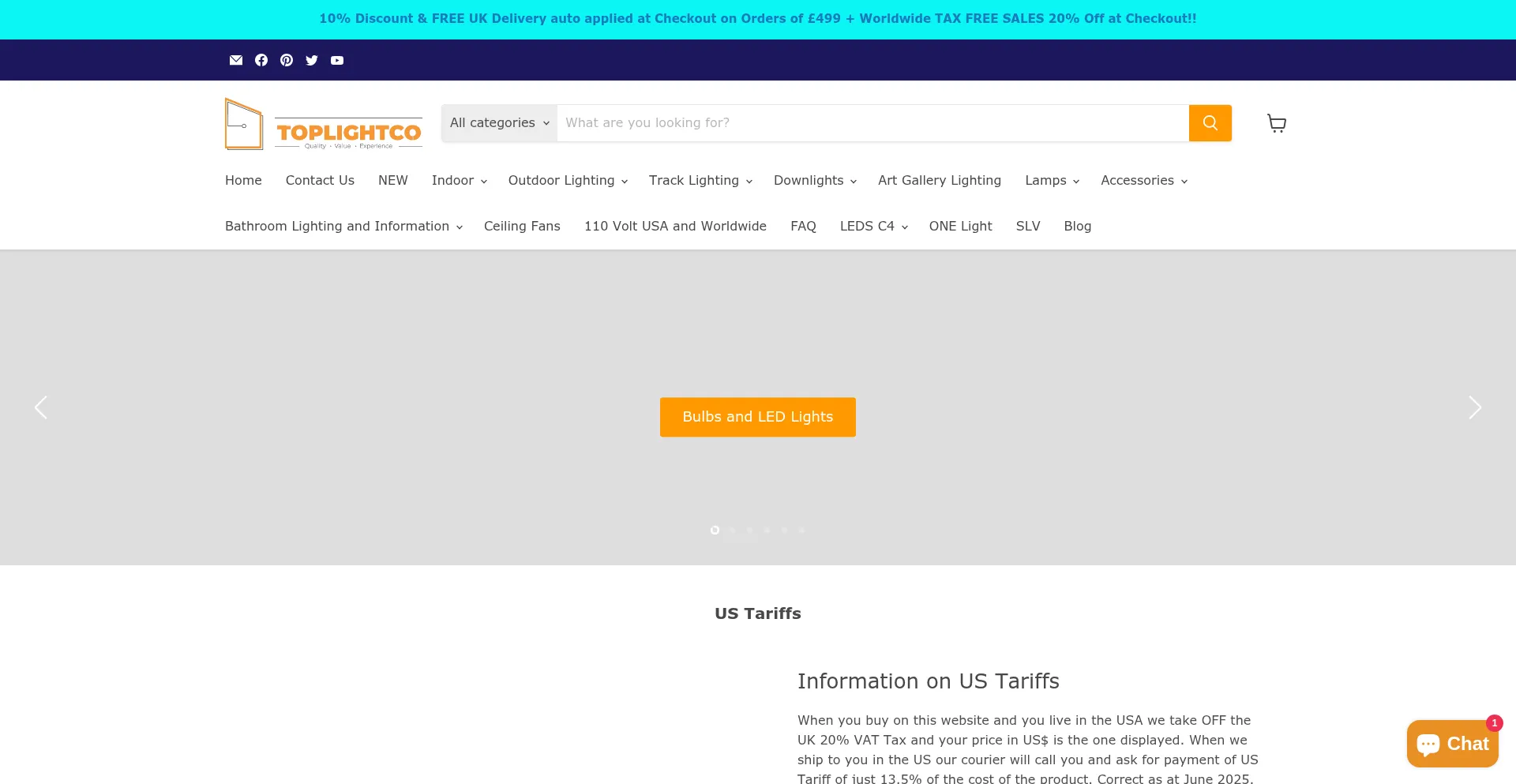 Website screenshot of Toplightco.com