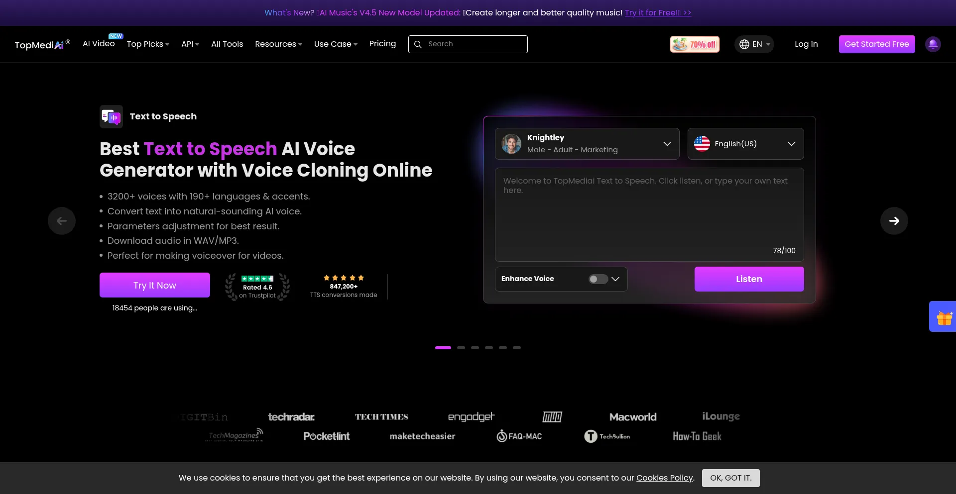 Website screenshot of Topmediai.com