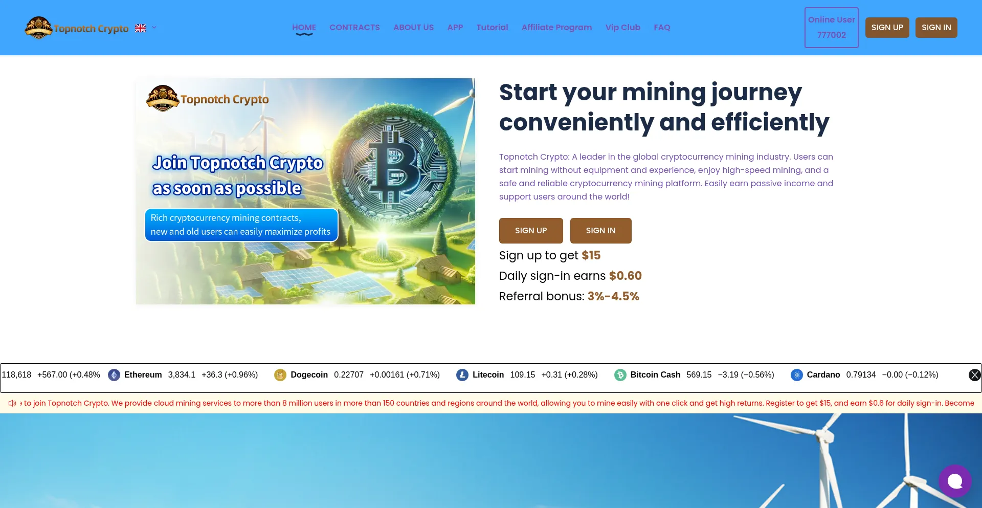 Website screenshot of Topnotchcrypto.com