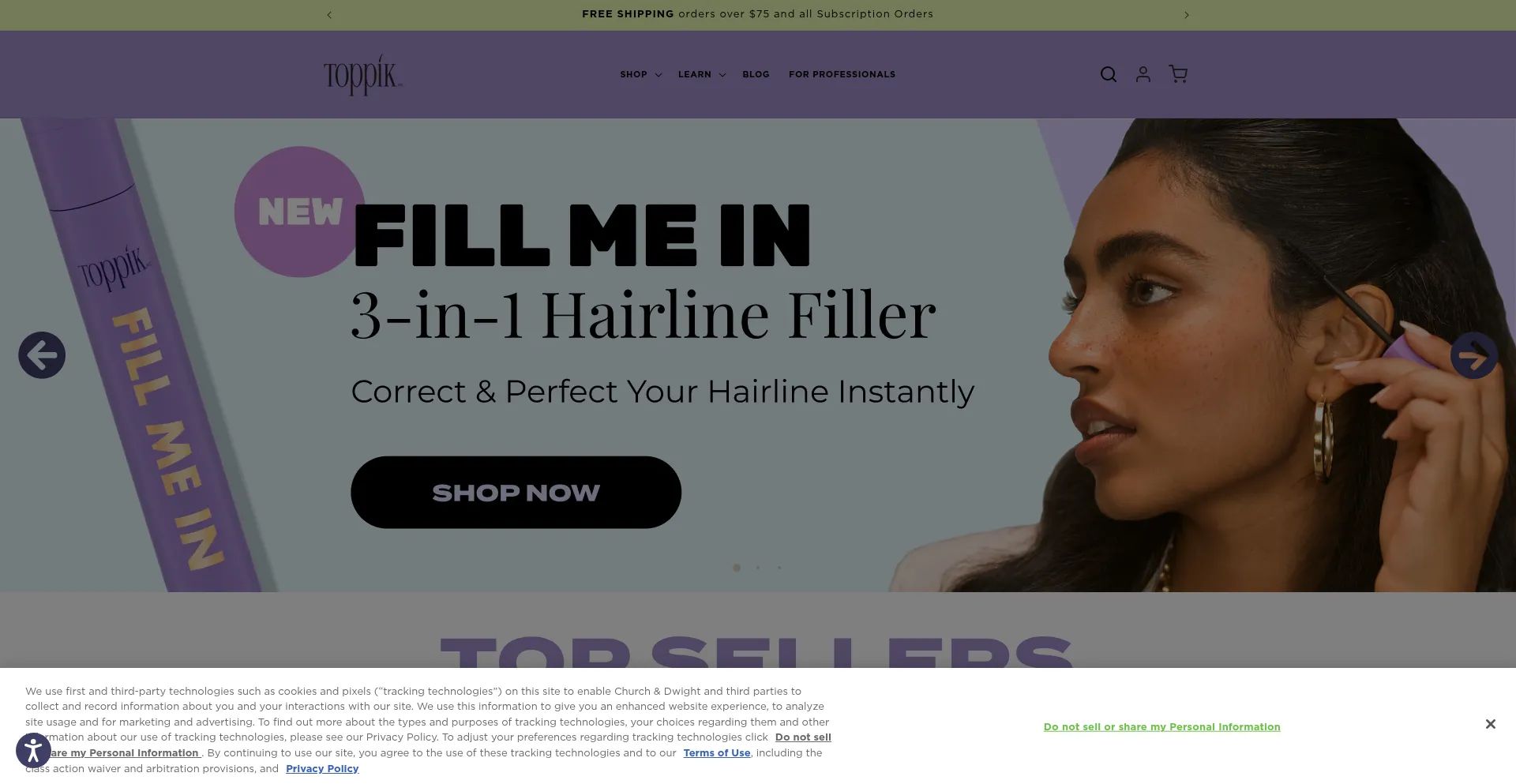 Website screenshot of Toppik.com