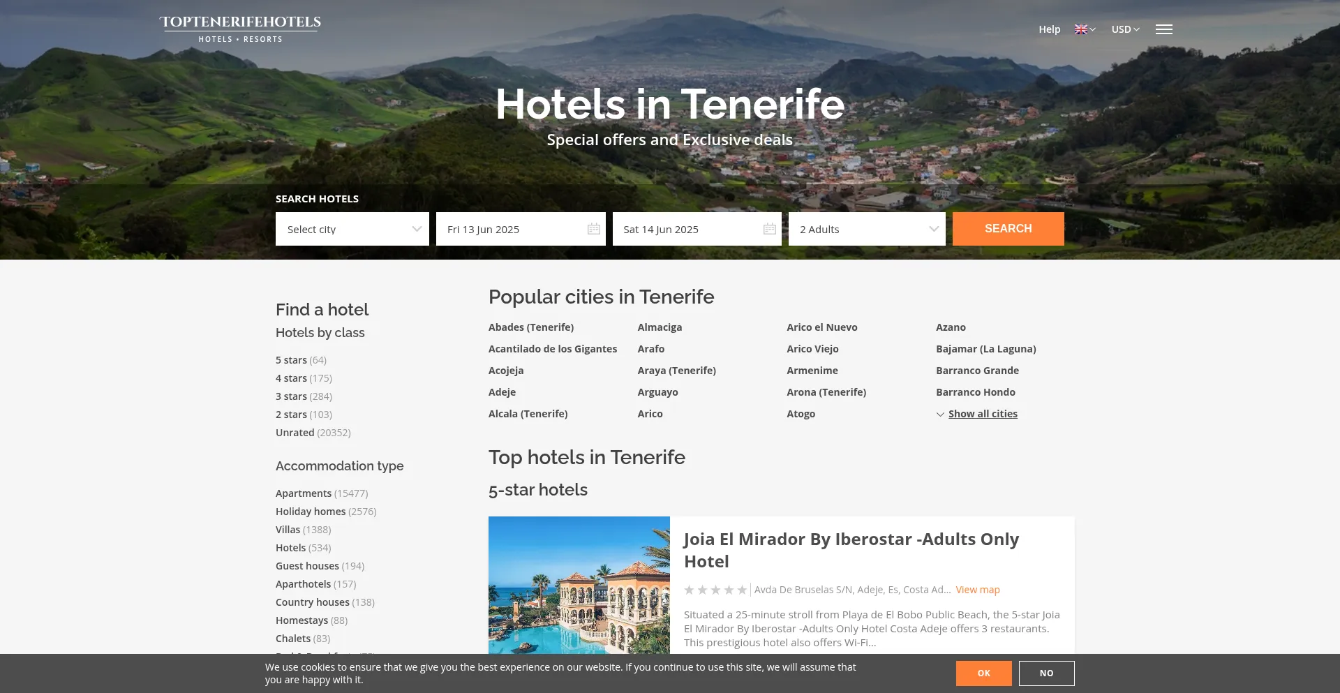 Website screenshot of Toptenerifehotels.com