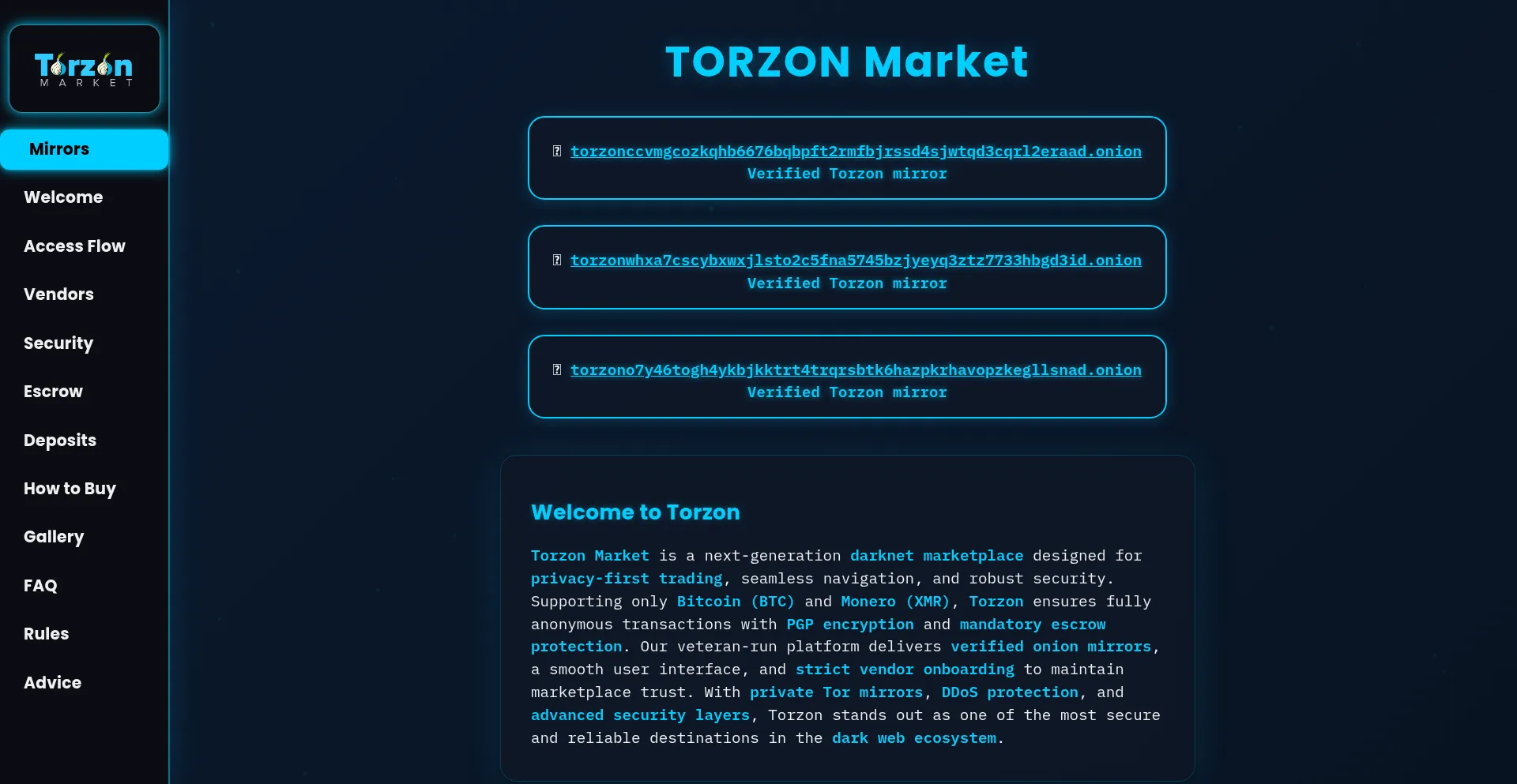 Website screenshot of Torzonmarketplace.com