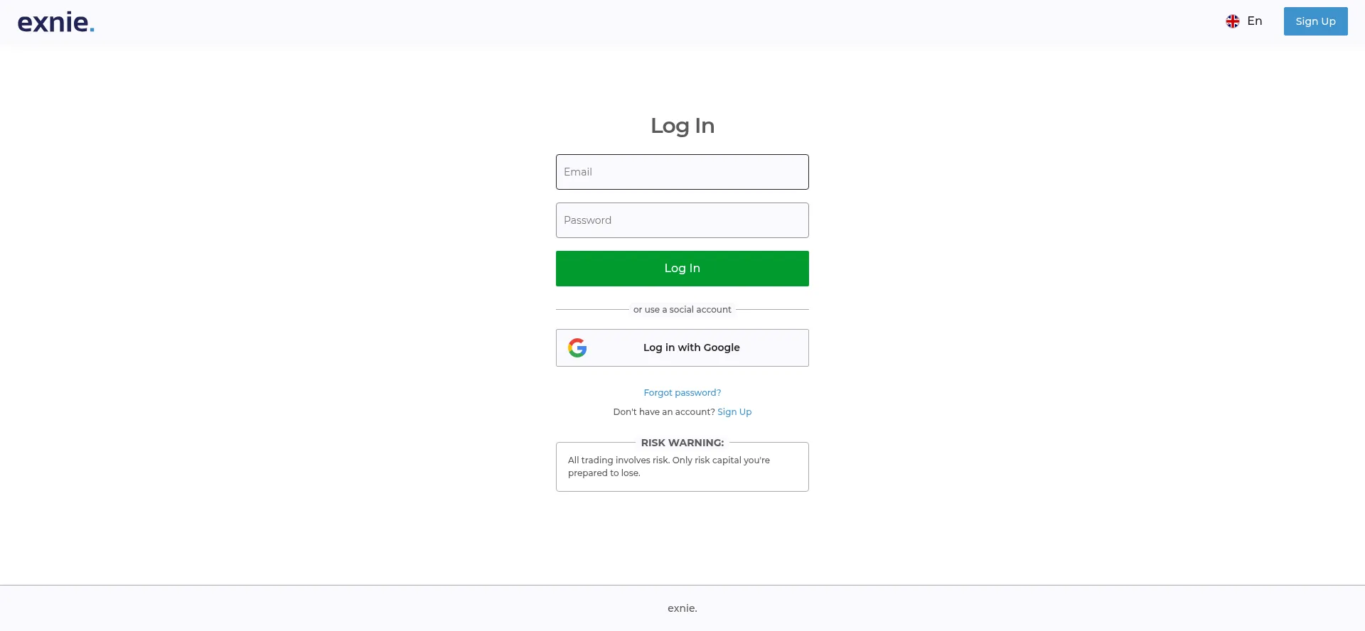 Website screenshot of Trade.exnie.com