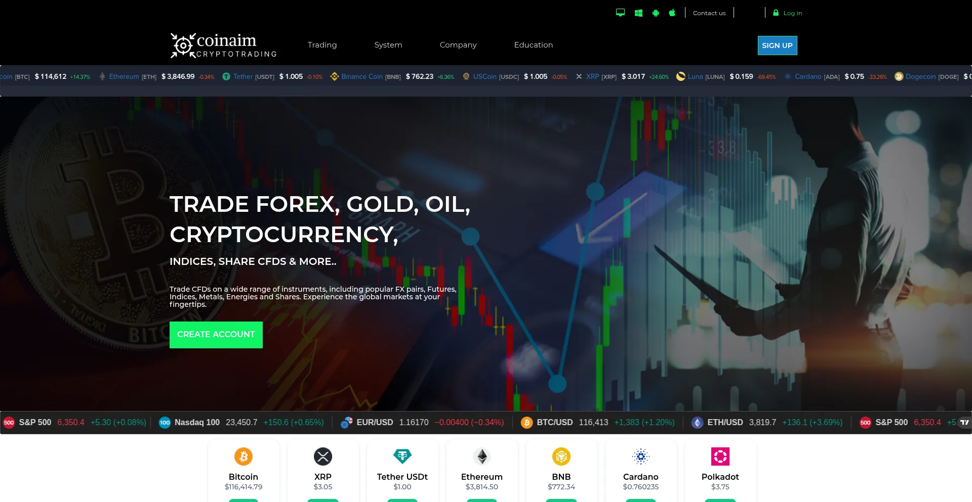 Website screenshot of Trading.coinaimx.com
