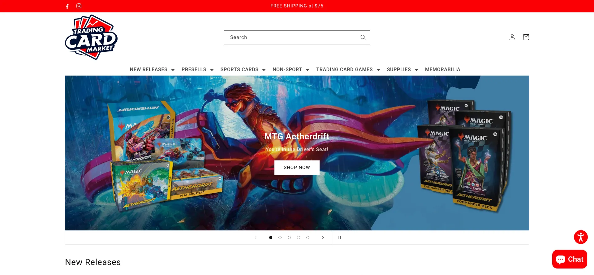 Website screenshot of Tradingcardmarket.com