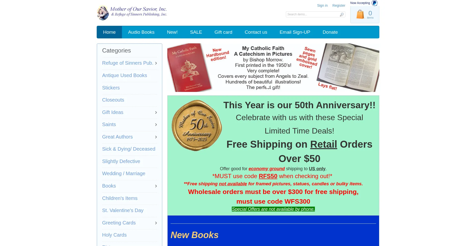 Website screenshot of Traditionalcatholicpublishing.com