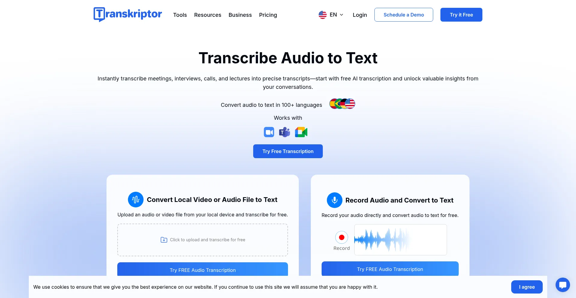 Website screenshot of Transcriptor.com