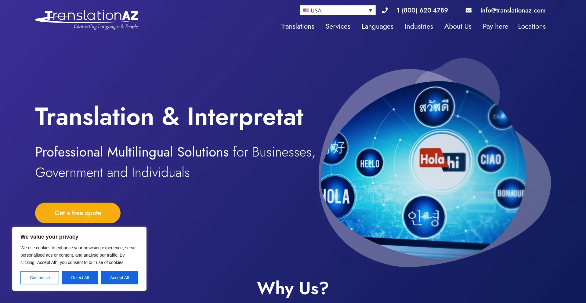 Website screenshot of Translationaz.com