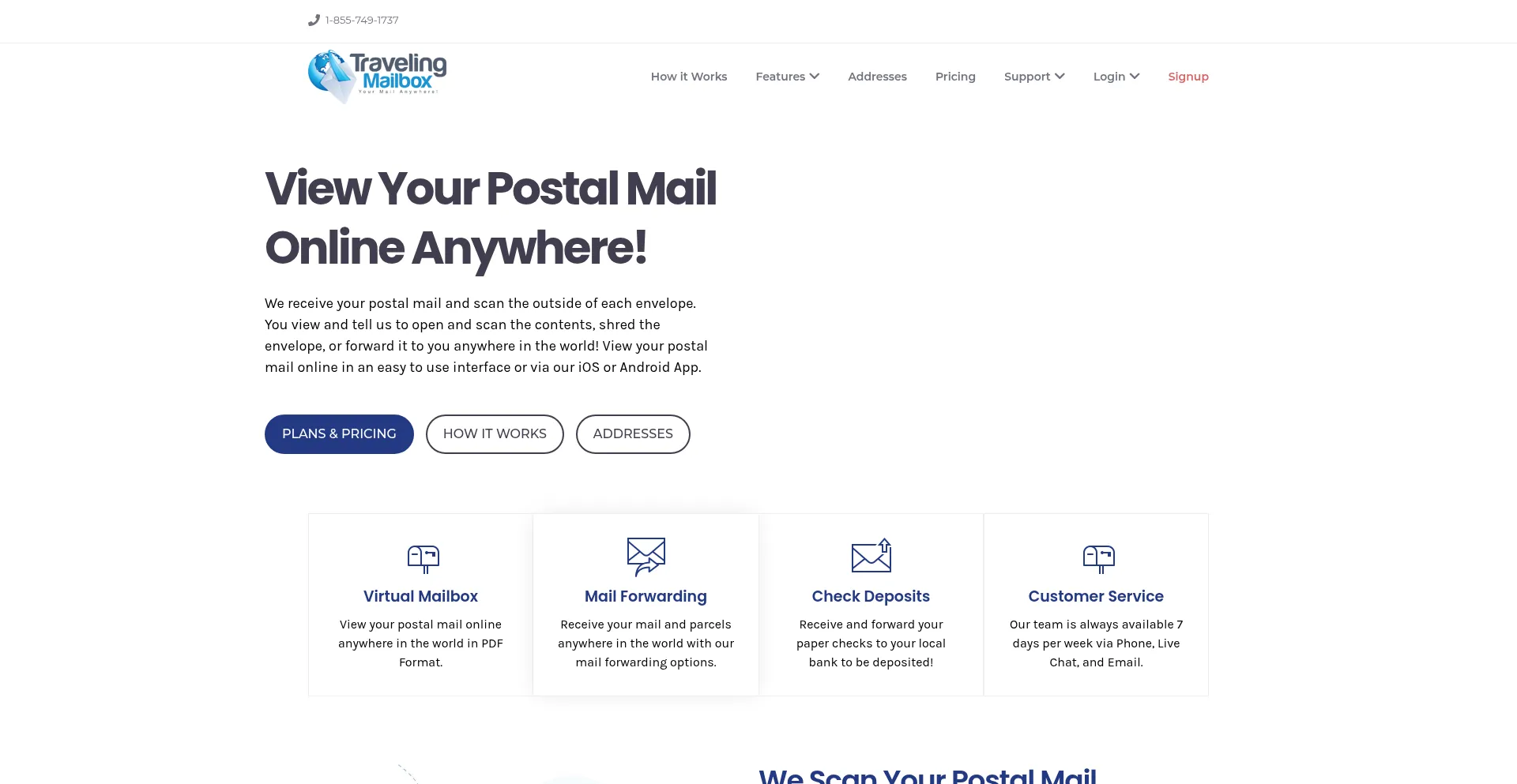 Website screenshot of Travelingmailbox.com