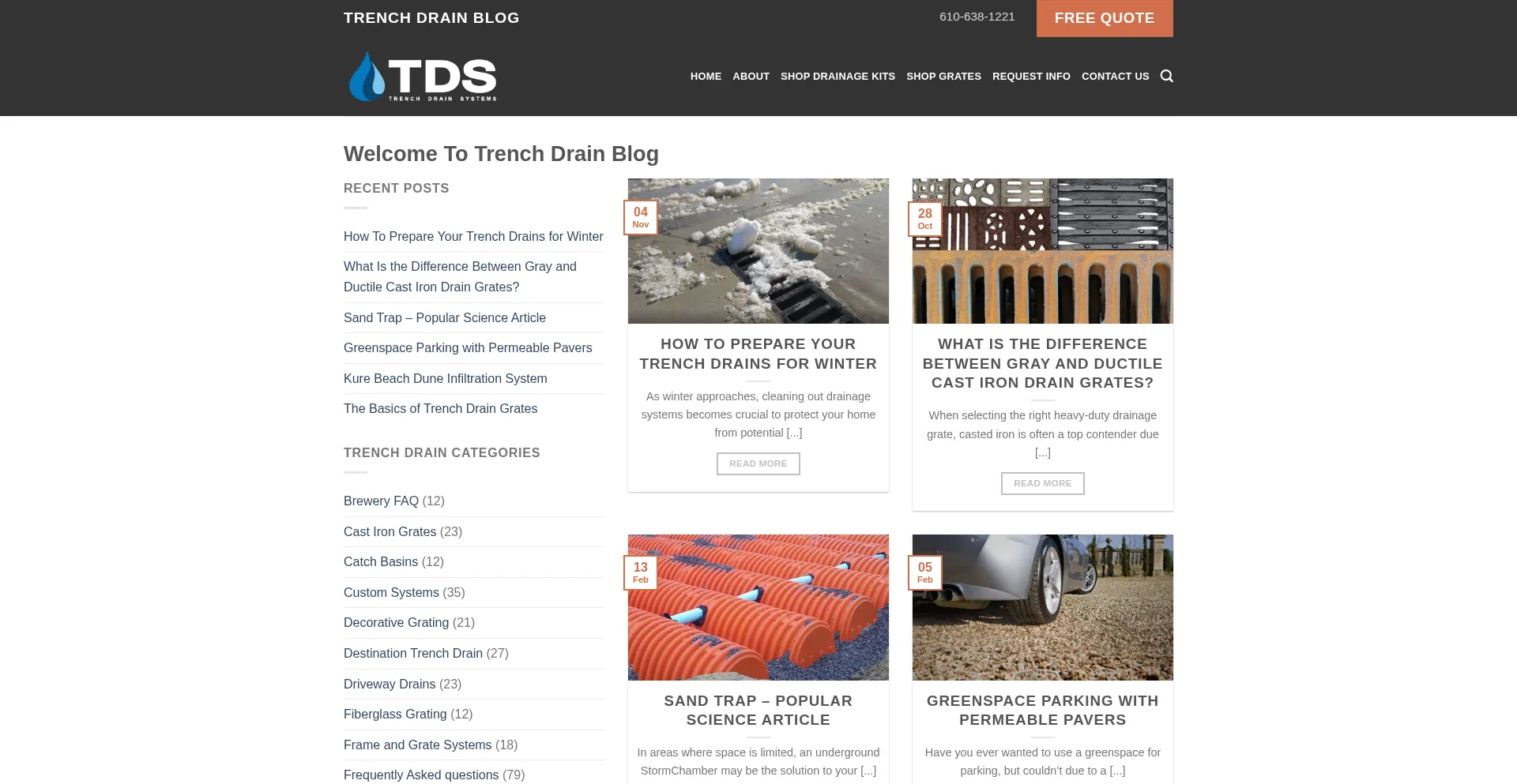Website screenshot of Trenchdrainblog.com
