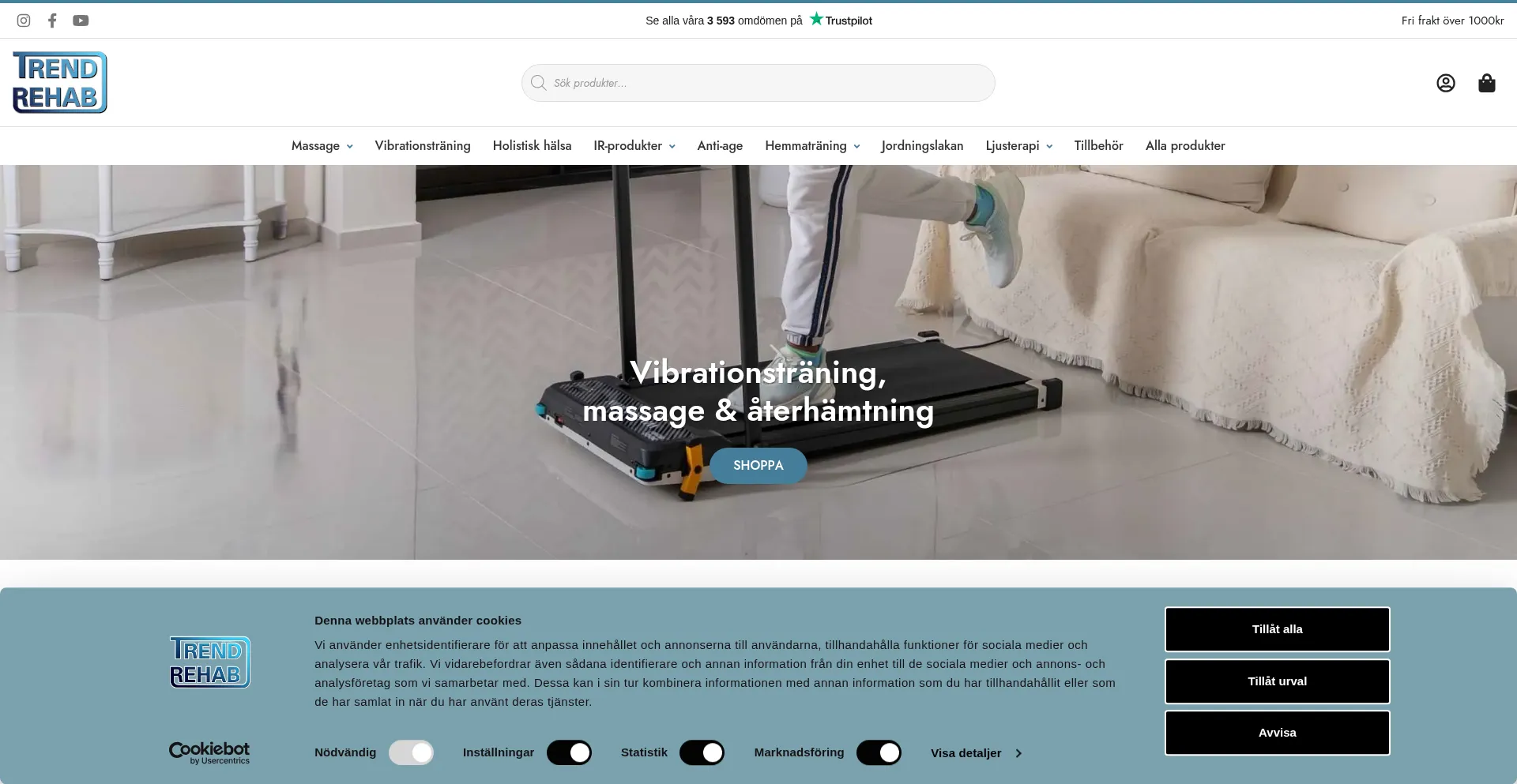 Website screenshot of Trendrehab.se