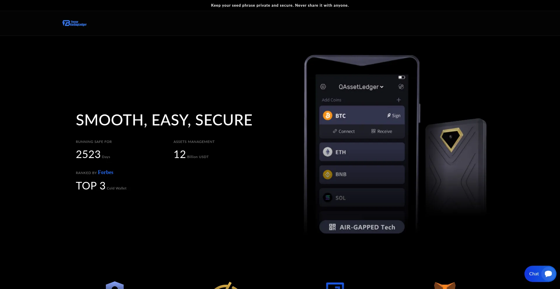 Website screenshot of Trezorbackupledger.com