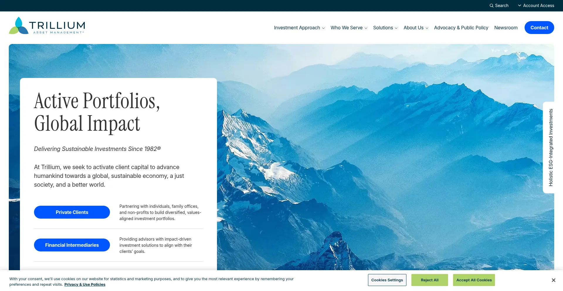 Website screenshot of Trilliuminvest.com