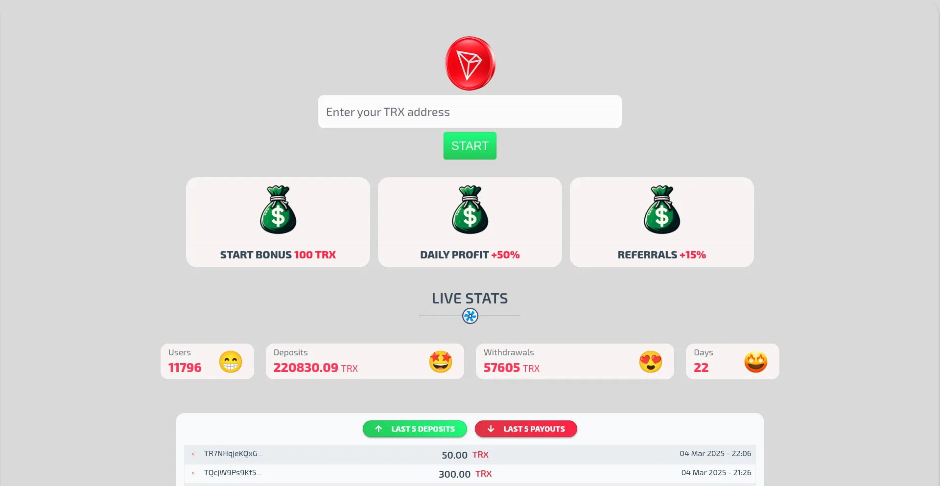 Website screenshot of Tron-mining.shop