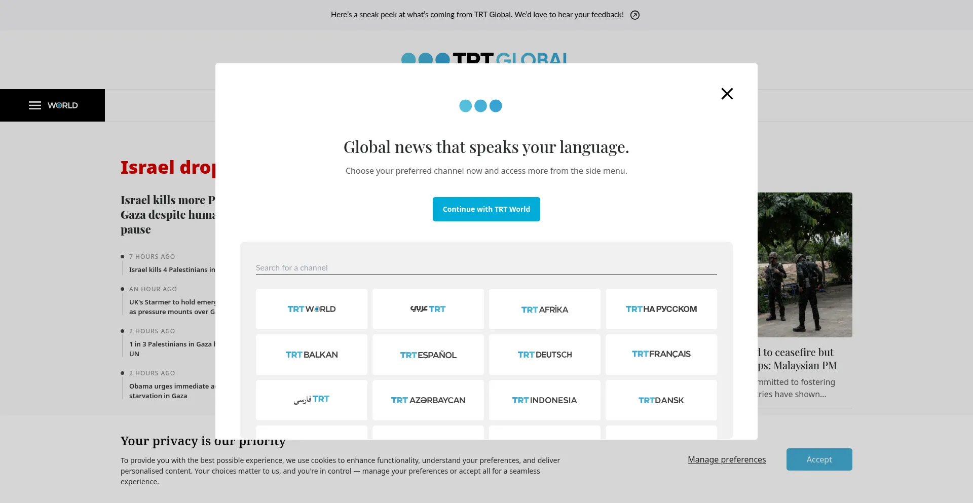 Website screenshot of Trt.global