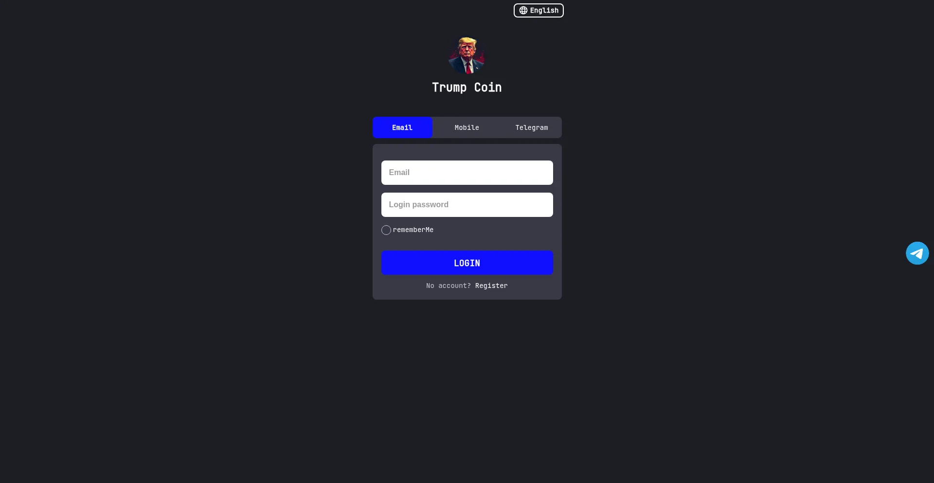 Website screenshot of Trump-coin.net