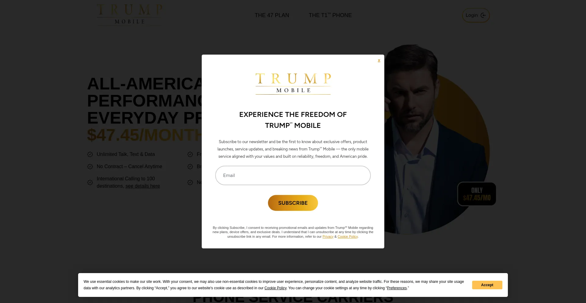 Website screenshot of Trumpmobile.com