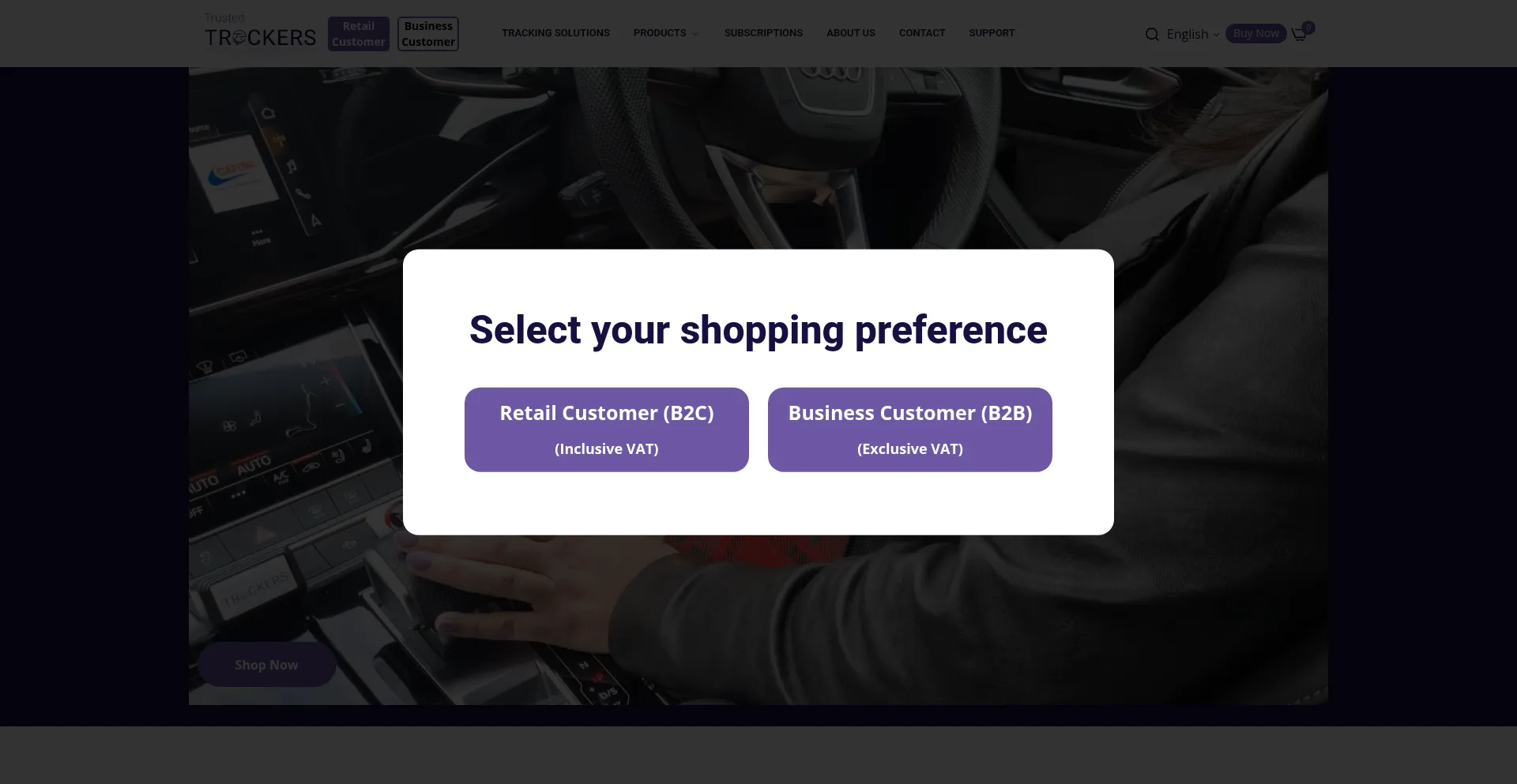 Website screenshot of Trustedtrackers.com