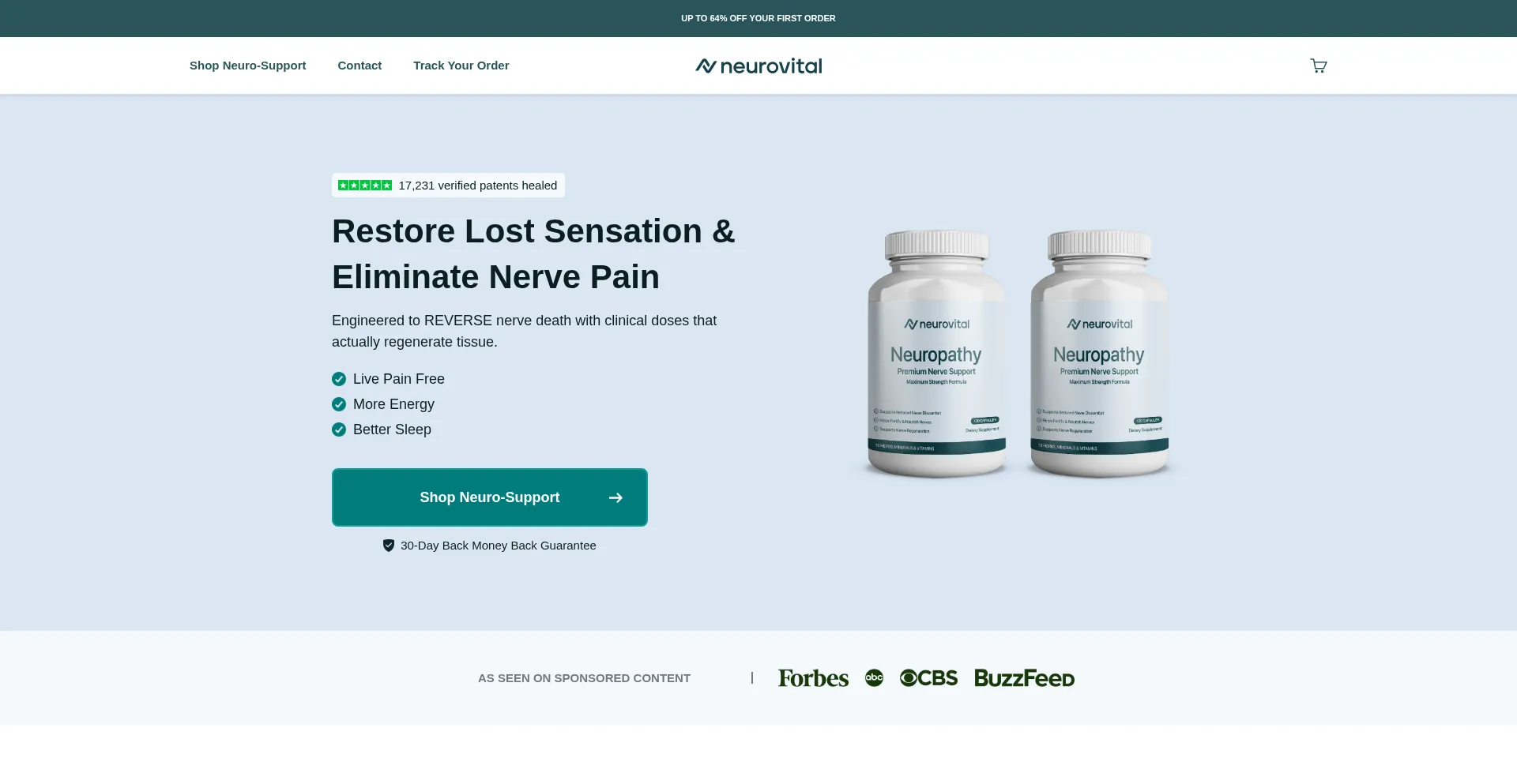 Website screenshot of Tryneurovital.com