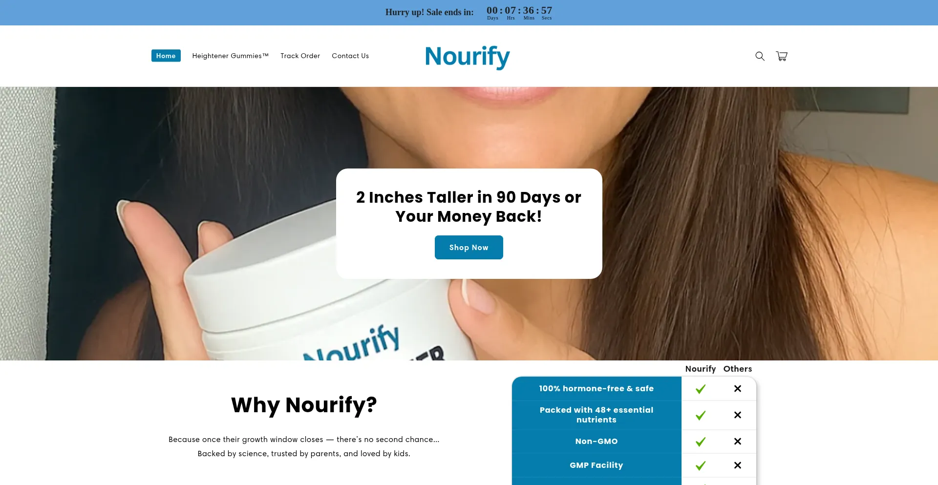 Website screenshot of Trynourify.com