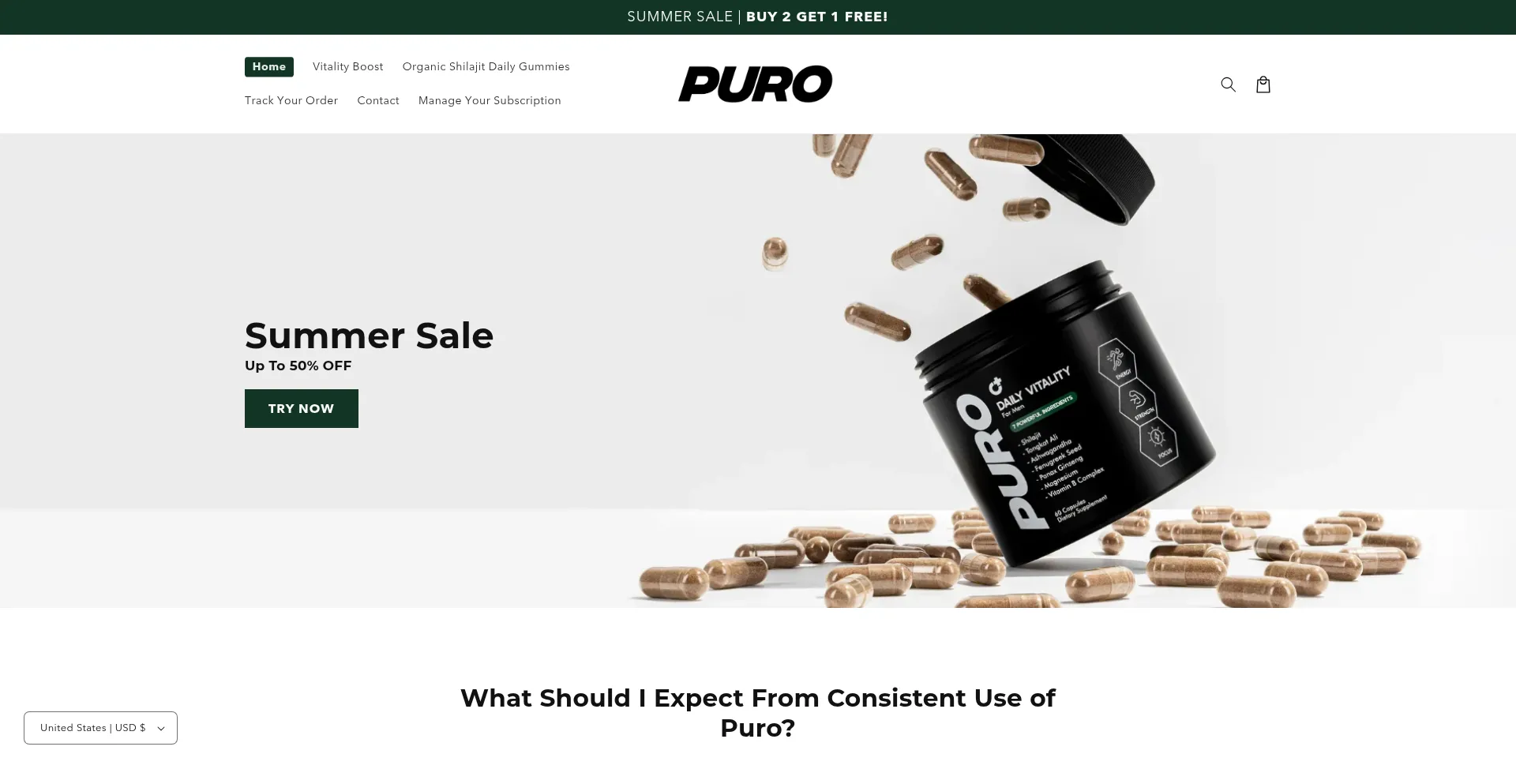 Website screenshot of Trypuro.com