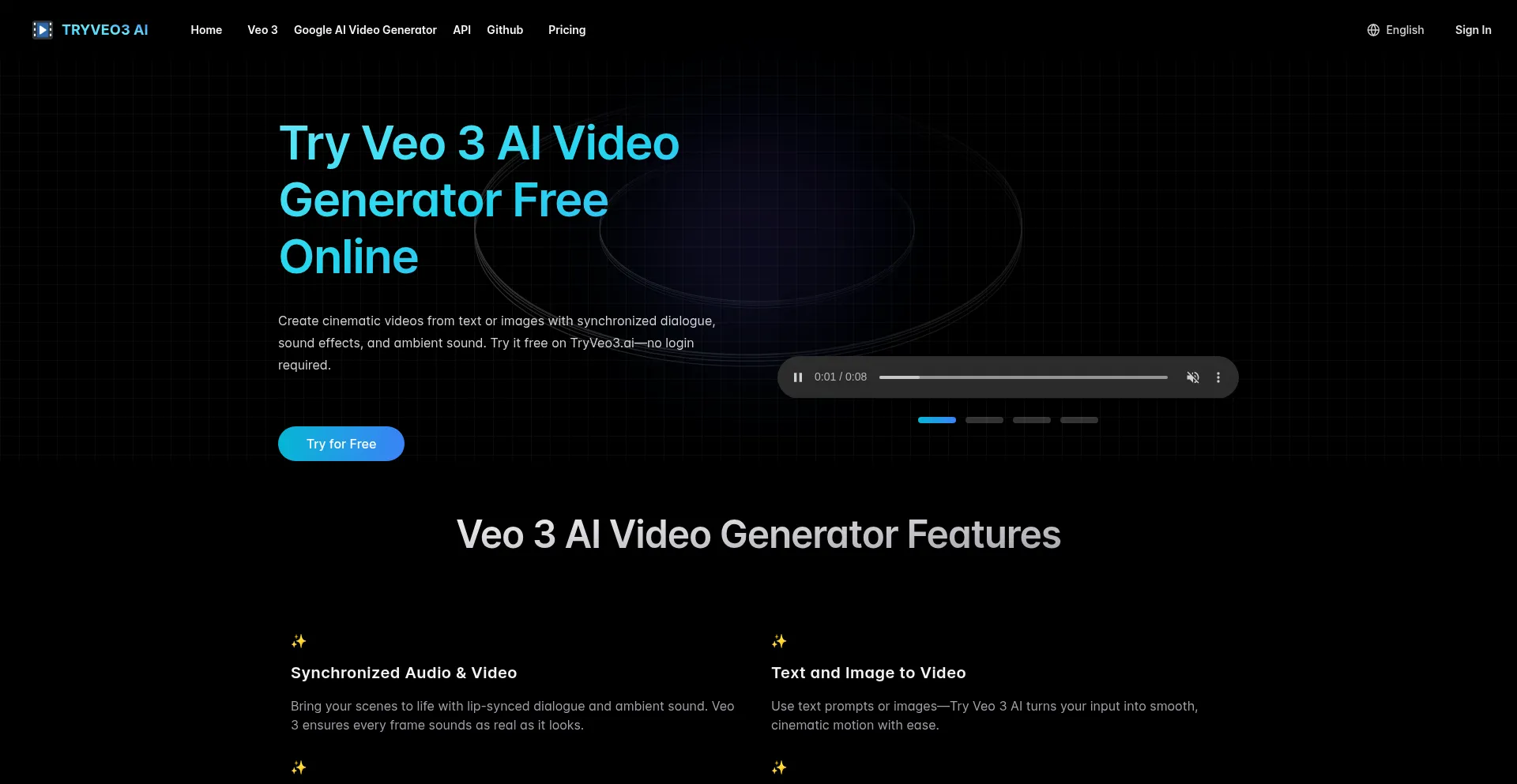 Website screenshot of Tryveo3.ai