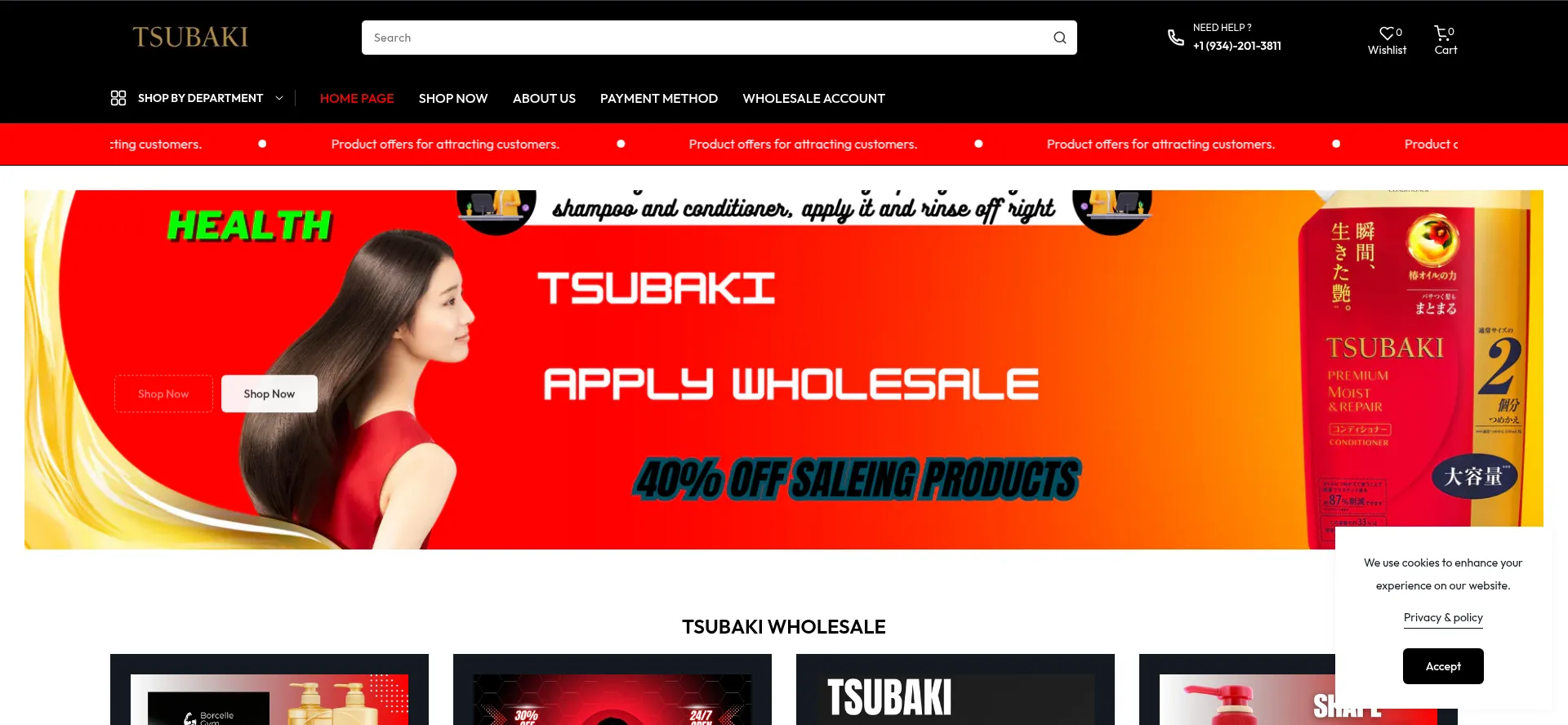 Website screenshot of Tsubaki-us.com