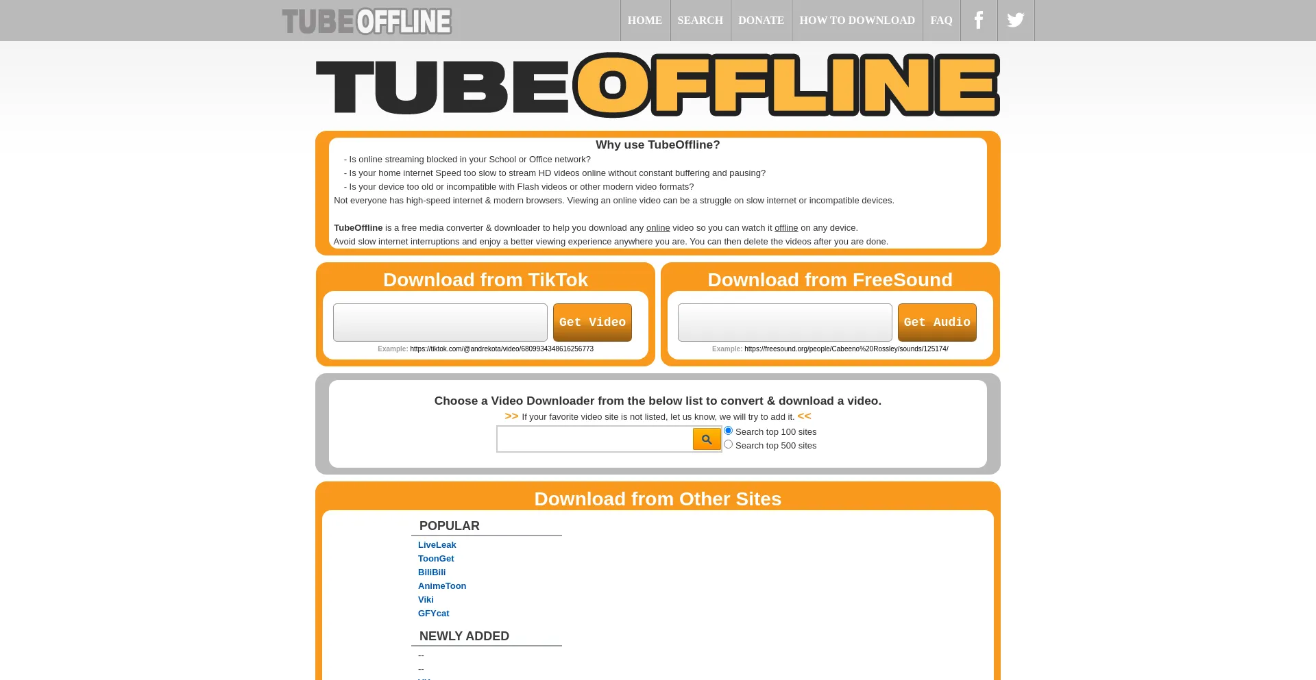 Website screenshot of Tubeoffline.com