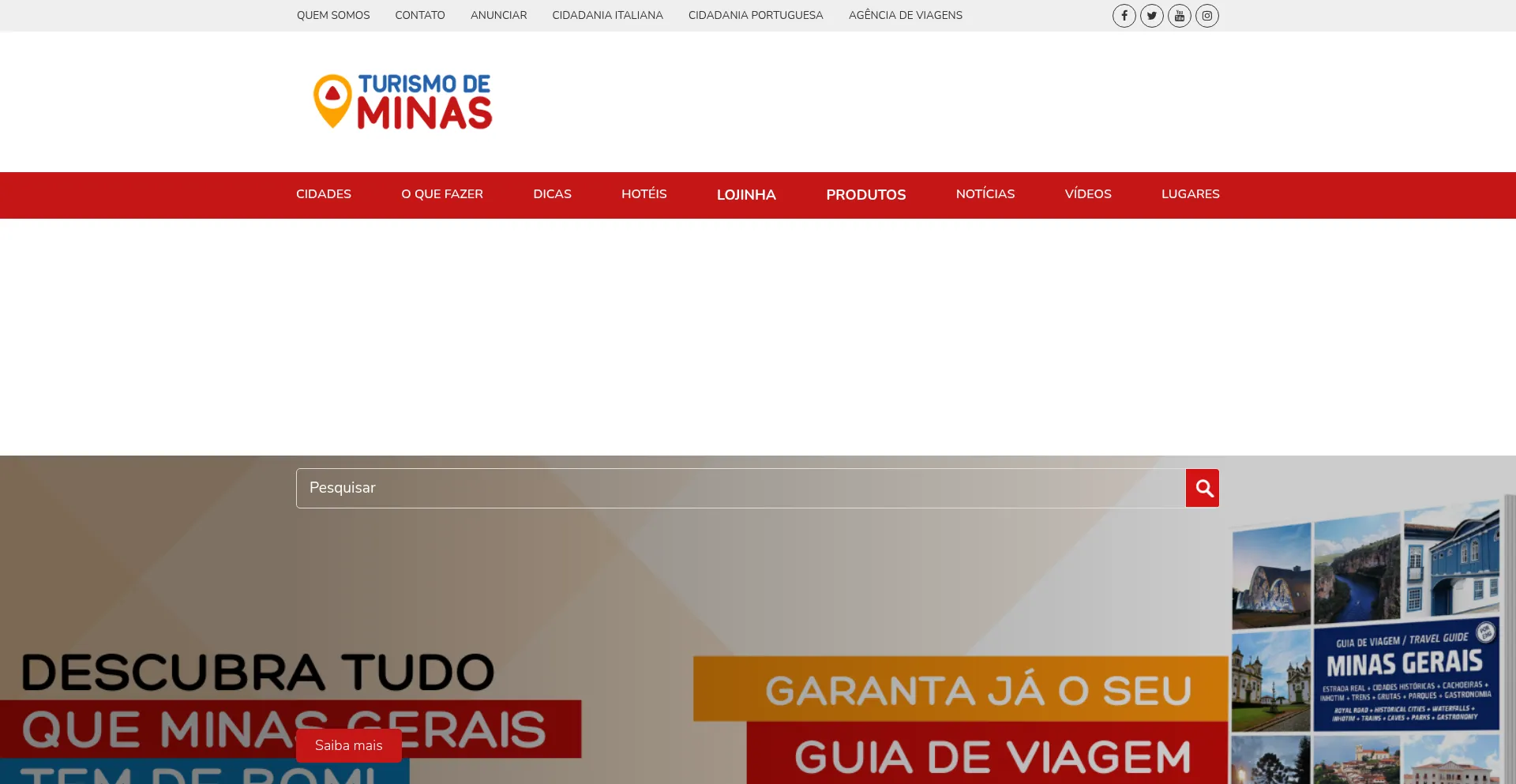 Website screenshot of Turismodeminas.com.br