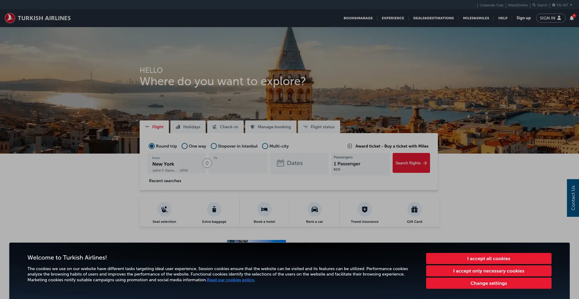 Website screenshot of Turkishairlines.com
