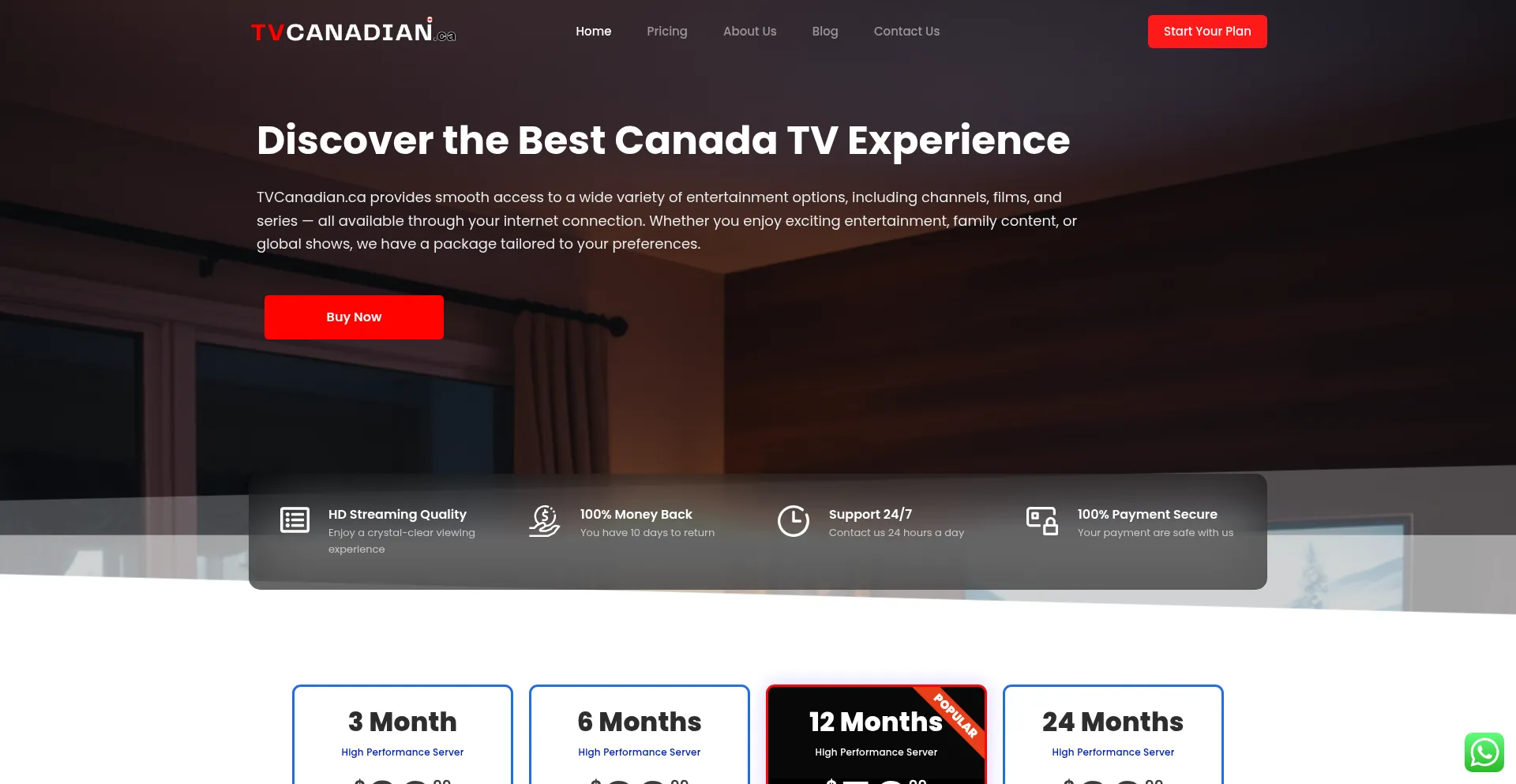 Website screenshot of Tvcanadian.ca