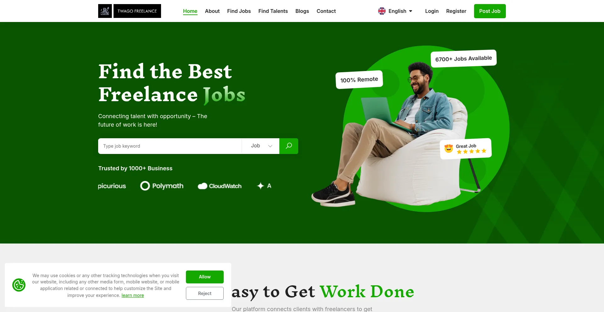 Website screenshot of Twagofreelance.com