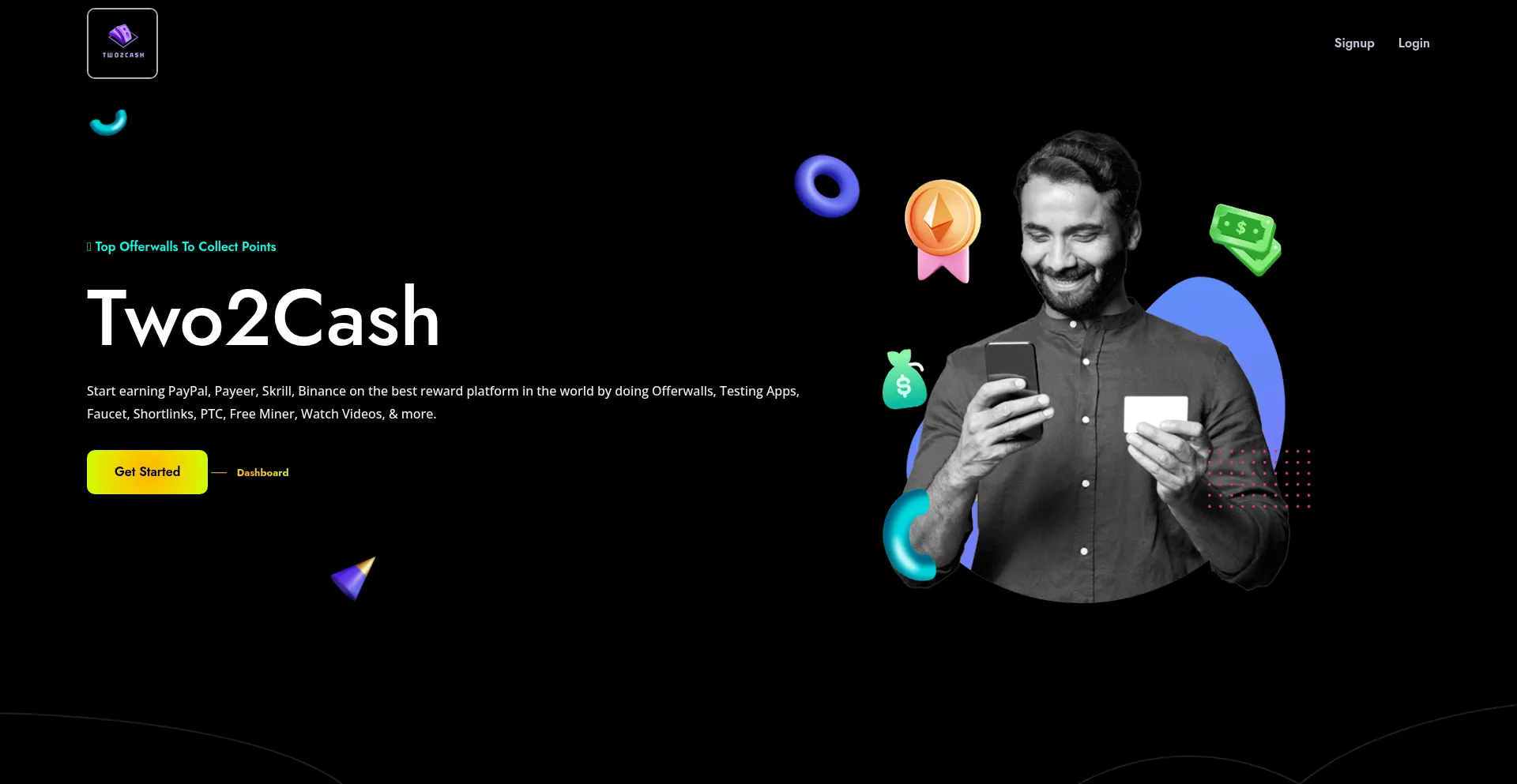 Website screenshot of Two2cash.com