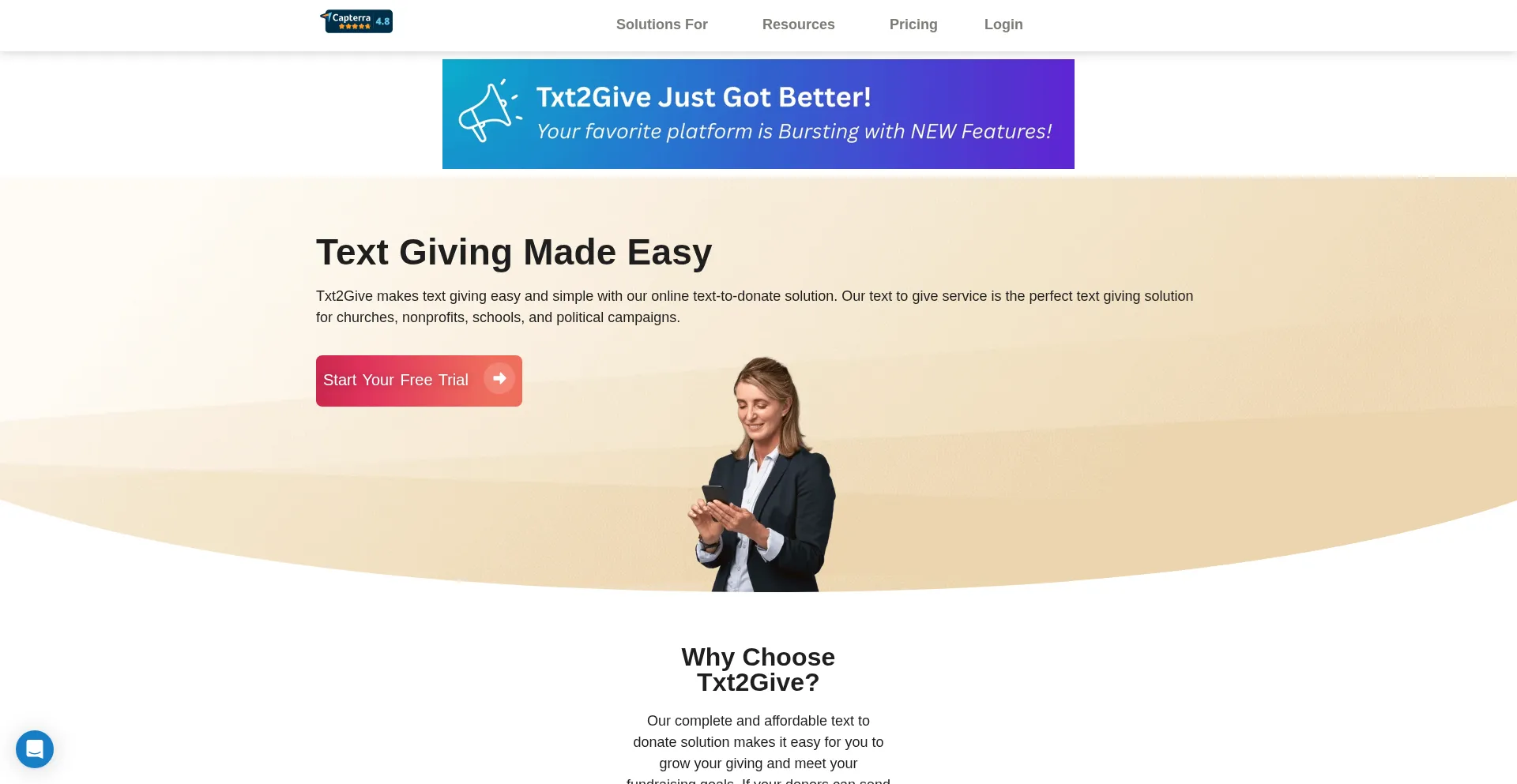 Website screenshot of Txt2give.com