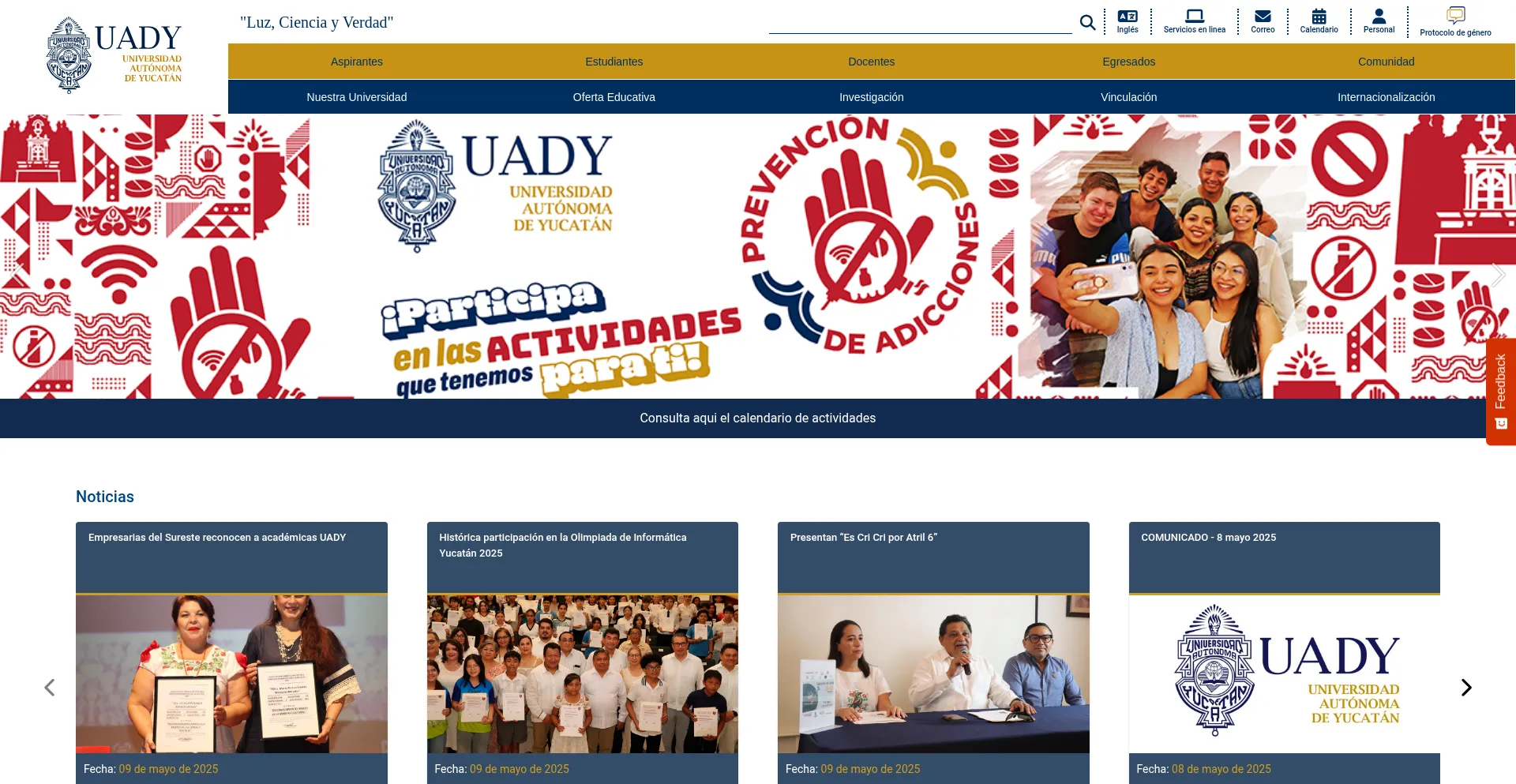 Website screenshot of Uady.mx
