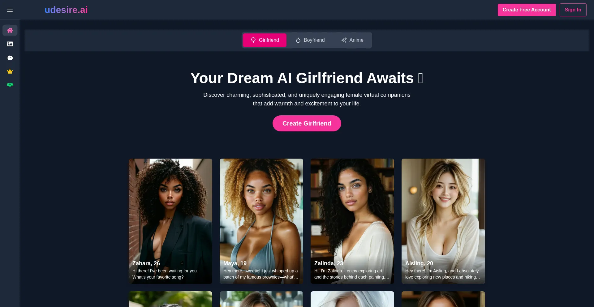Website screenshot of Udesire.ai