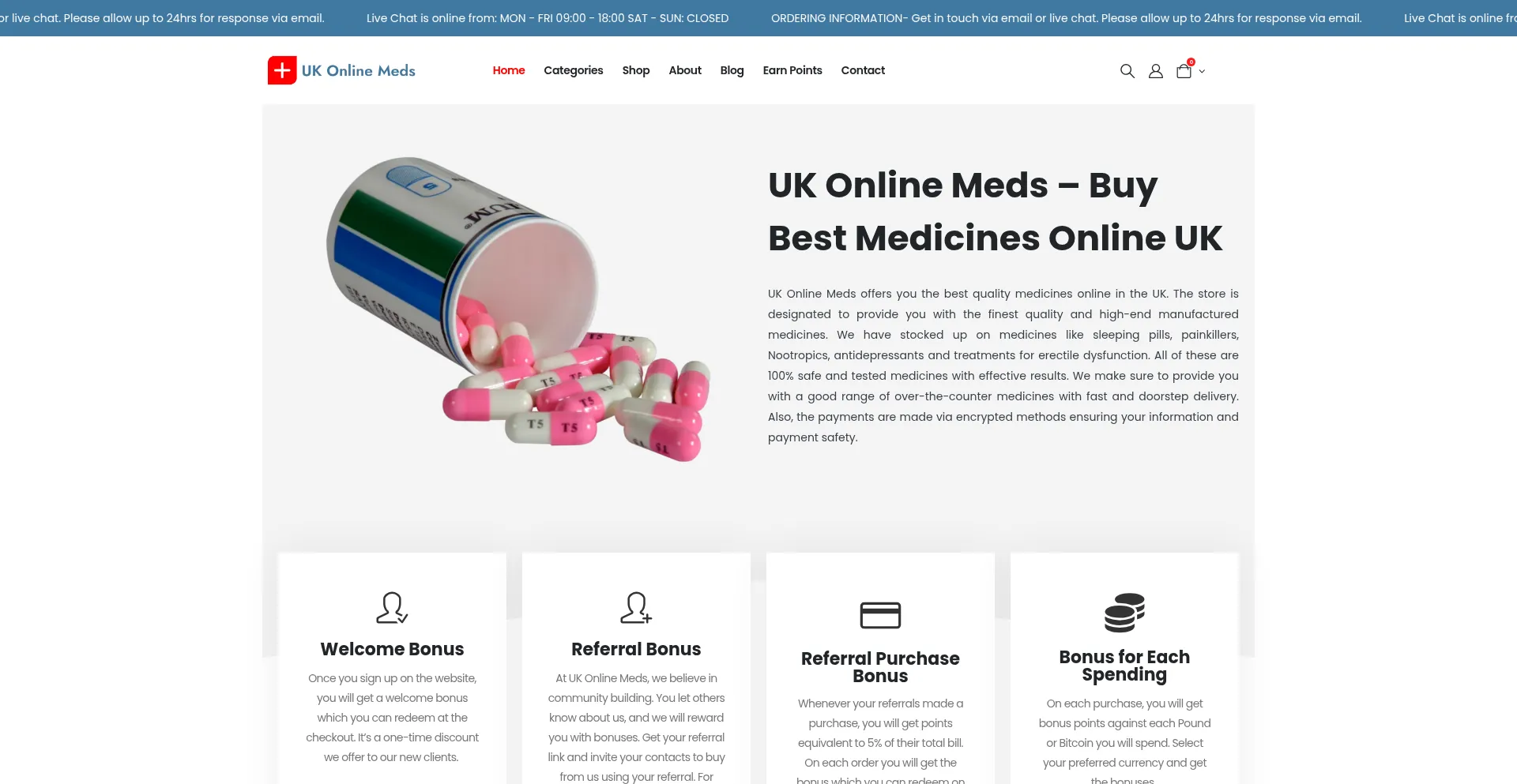 Website screenshot of Ukonlinemeds.com