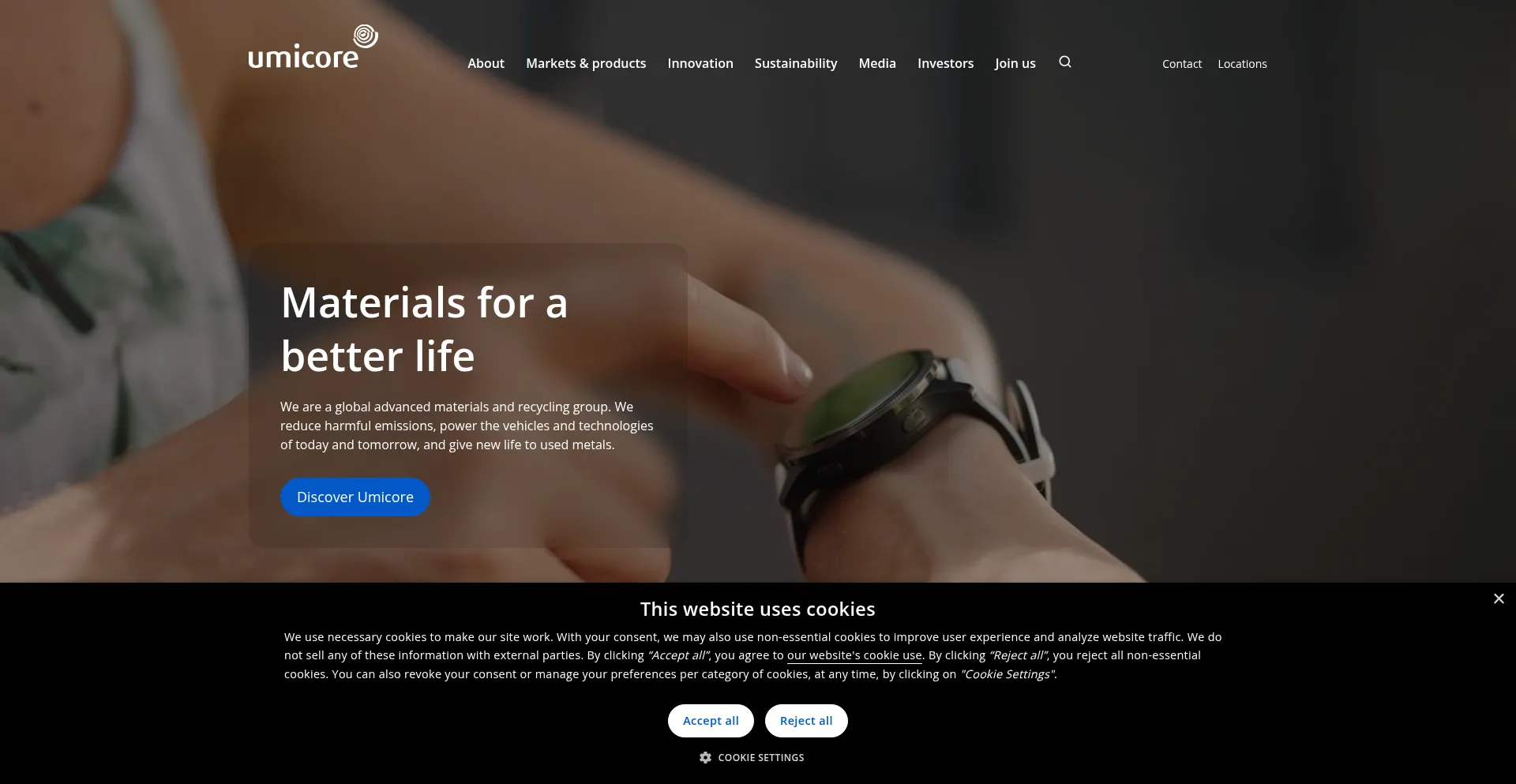 Website screenshot of Umicore.com
