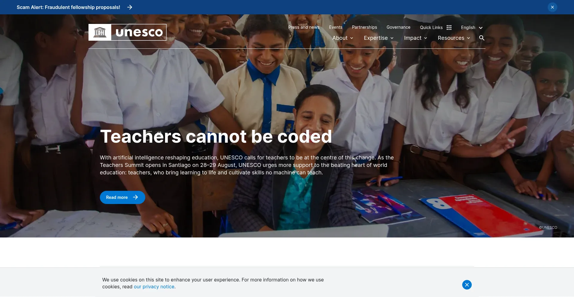 Website screenshot of Unesco.org