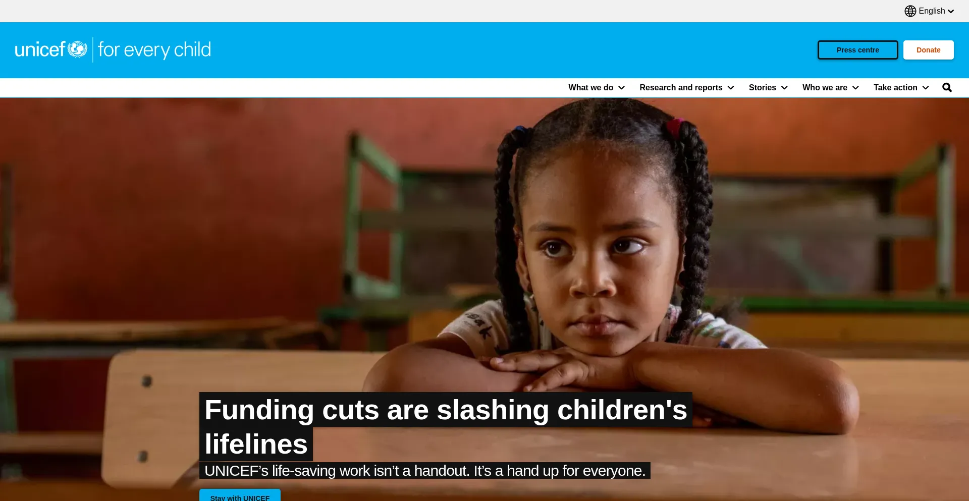 Website screenshot of Unicef.org