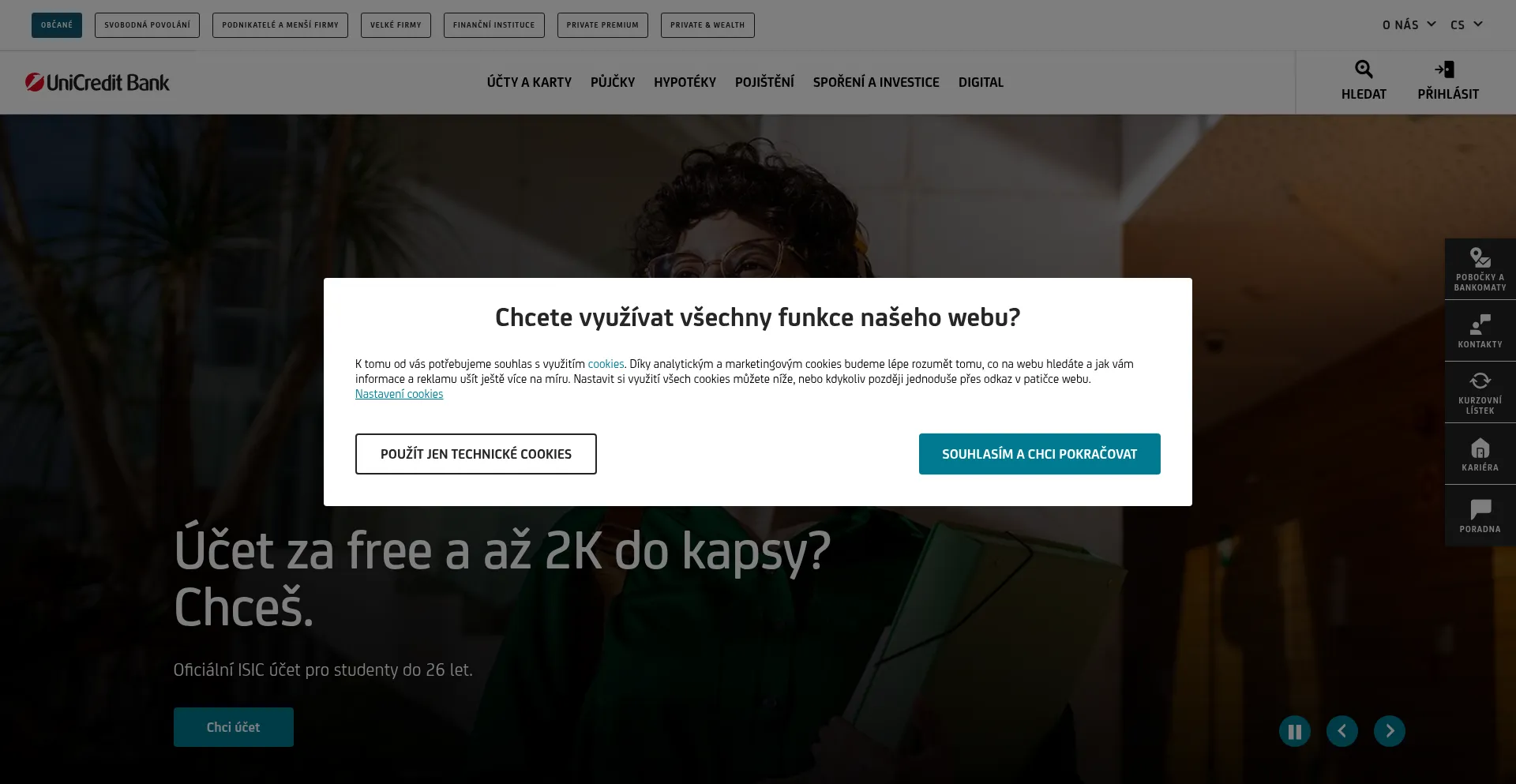 Website screenshot of Unicreditbank.cz