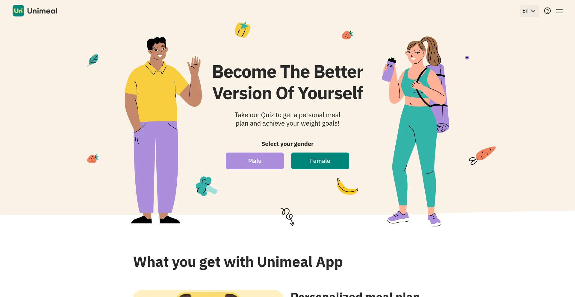 Website screenshot of Unimeal.com