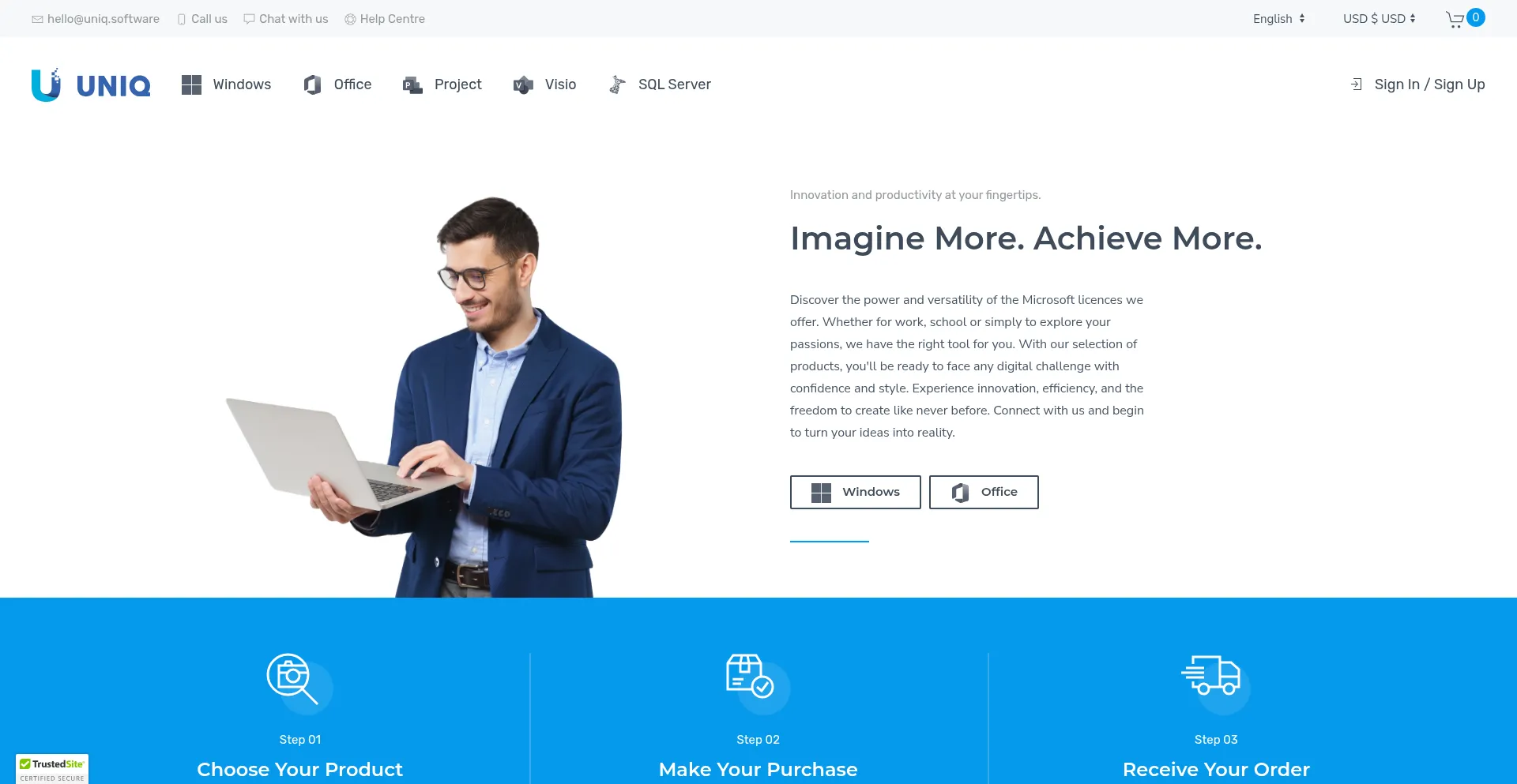 Website screenshot of Uniq.software