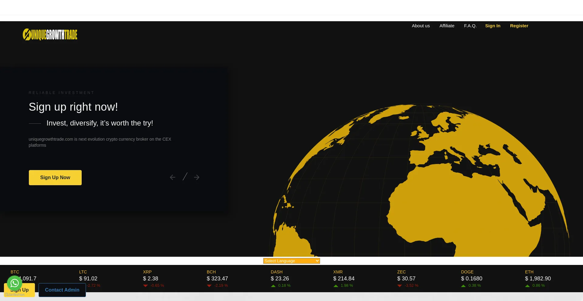 Website screenshot of Uniquegrowthtrade.com
