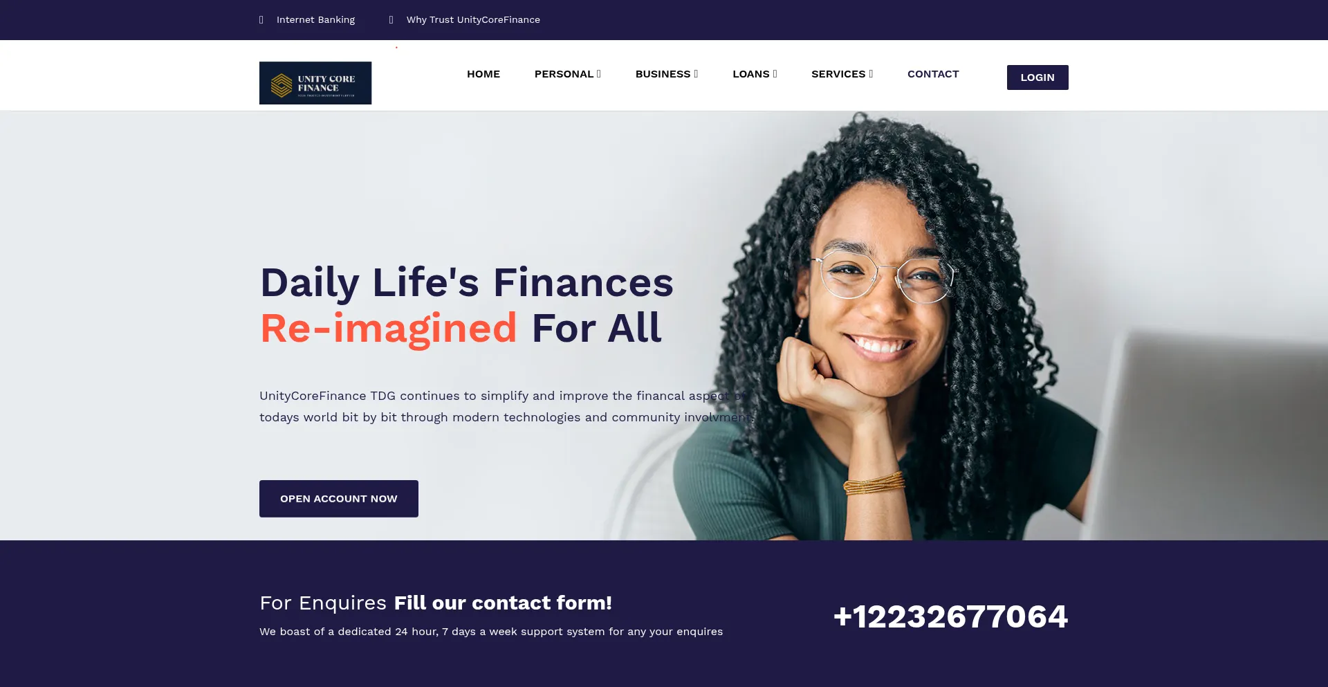 Website screenshot of Unitycorefinance.com