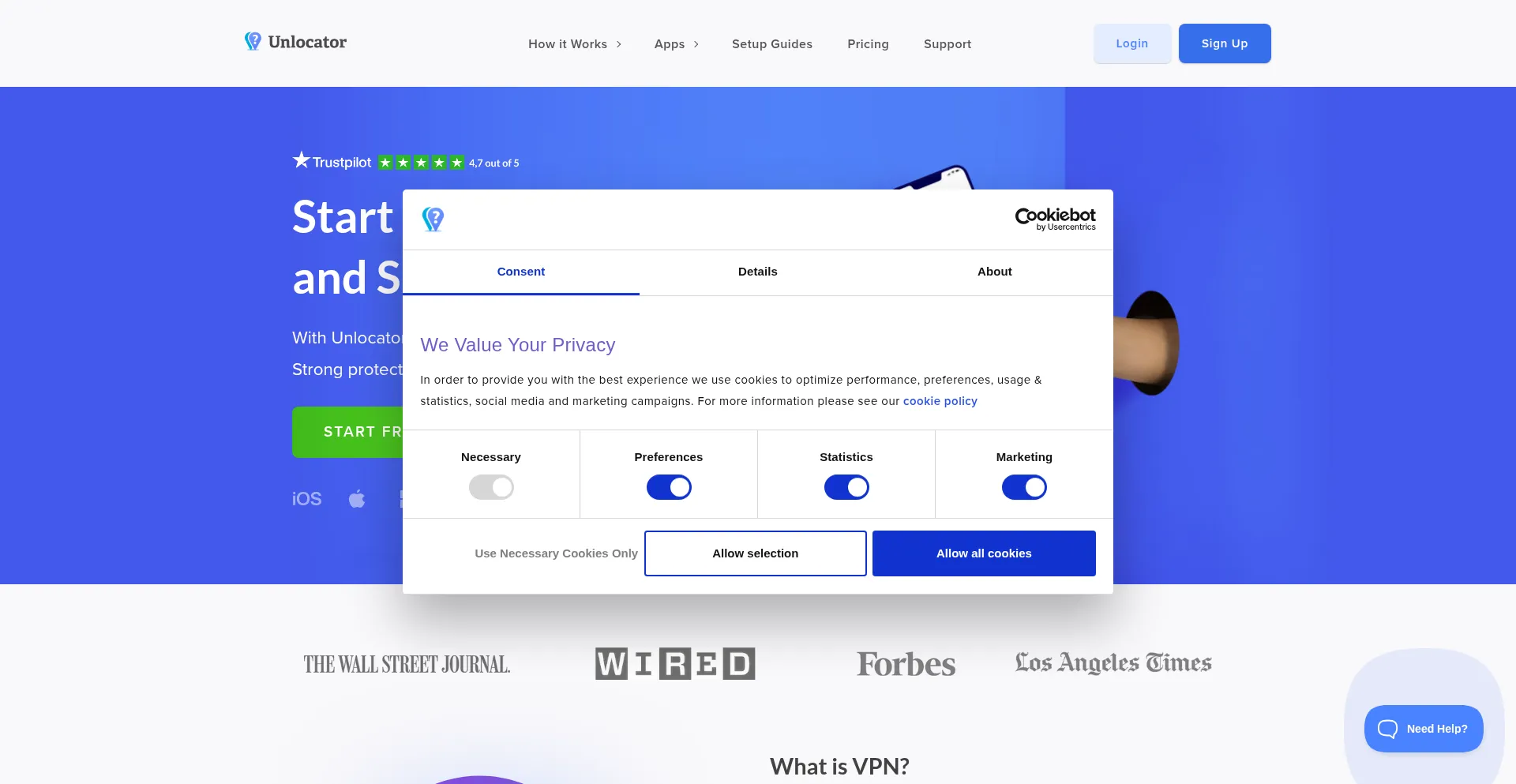 Website screenshot of Unlocator.com