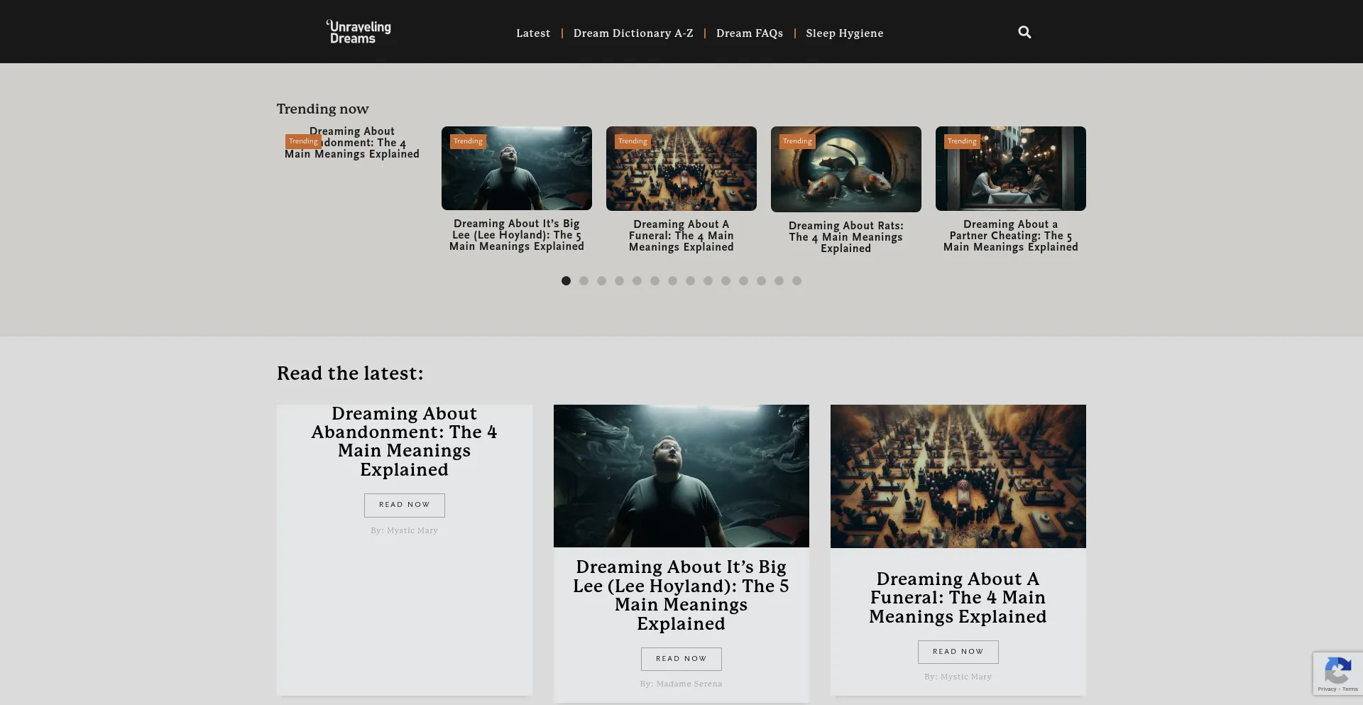 Website screenshot of Unravelingdreams.com